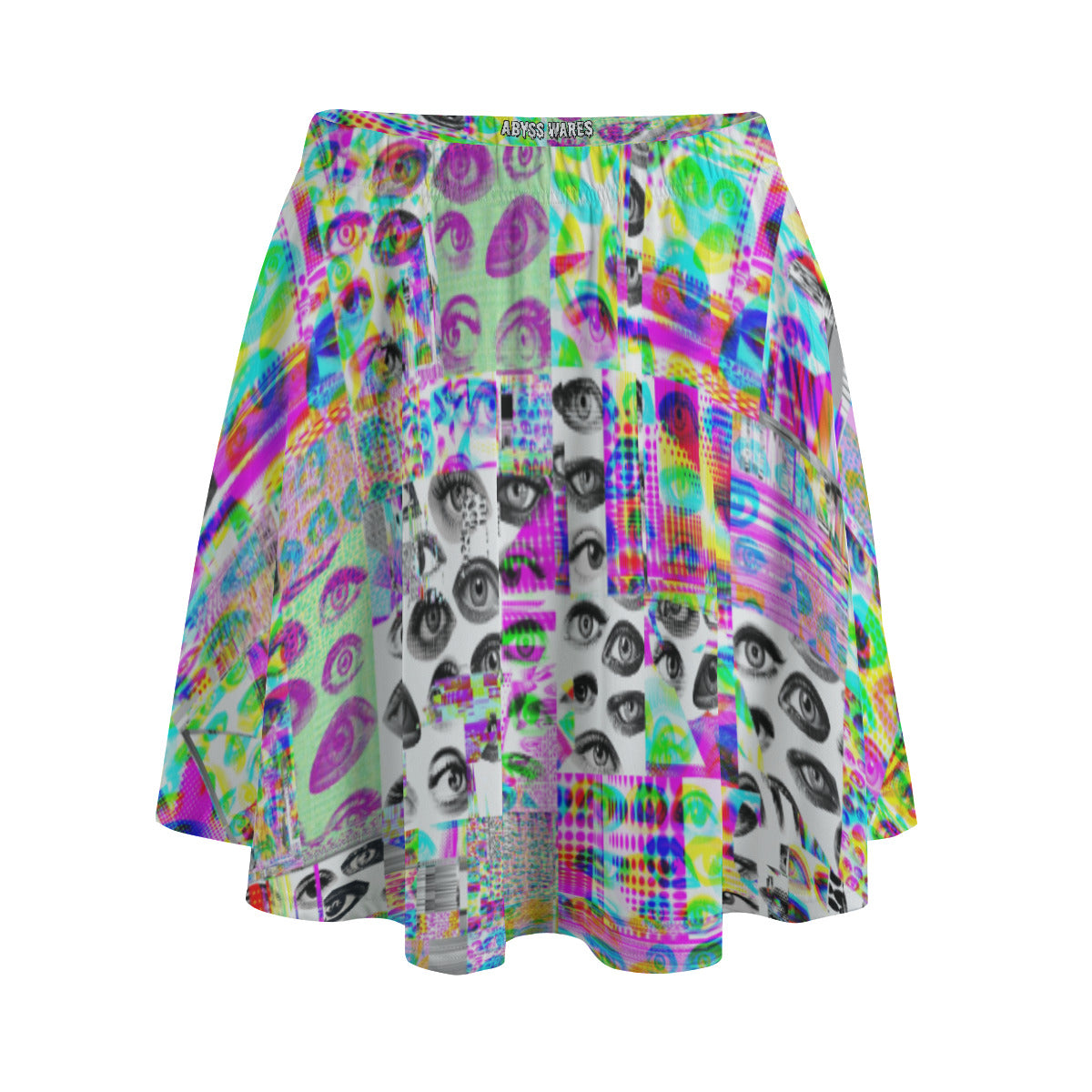 Eyes Glitch Mini Skirt w Pockets colorful glitch art eyeball print mini skirt