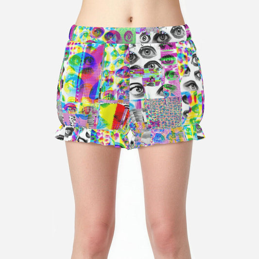 Pufflette Pants Eyes Glitch Rave Clown Ruffle Shorts