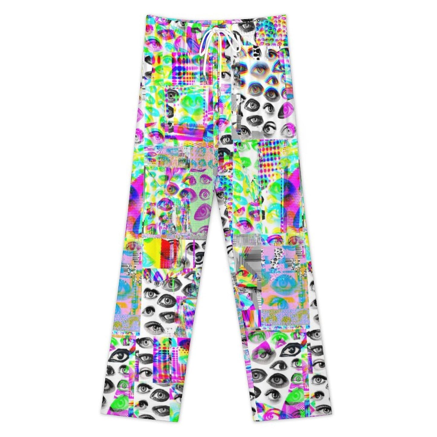 Colorful eyeball print patterned relaxed leg unisex  pants