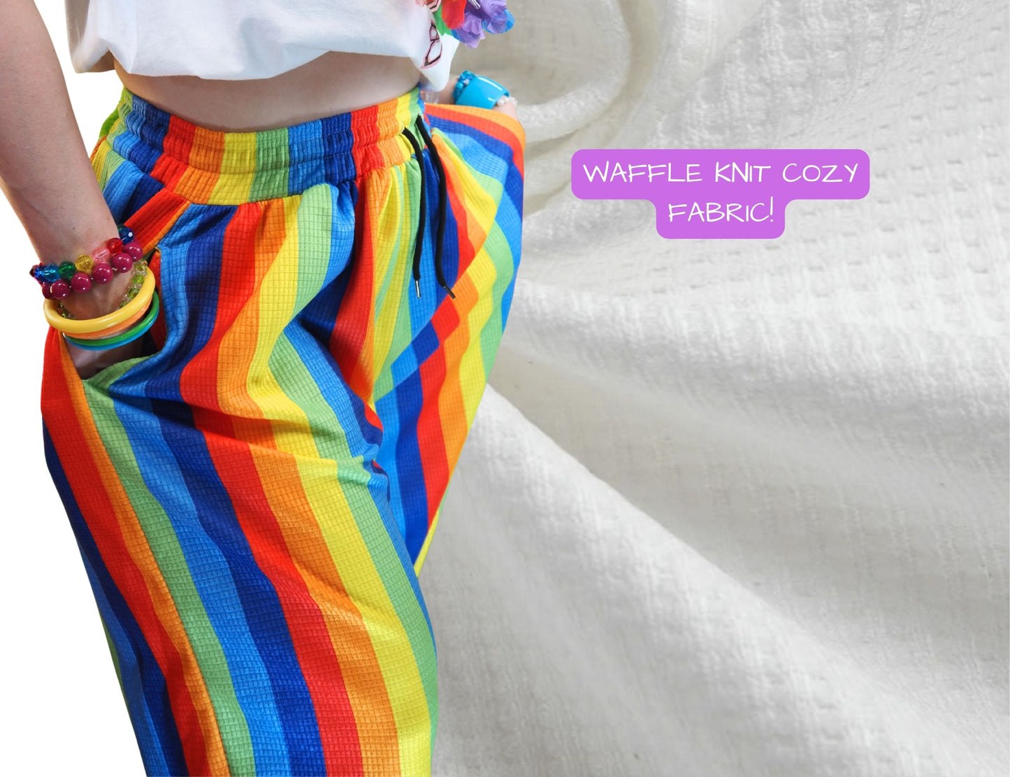 Pantalones de payaso de tela gofre con arcoíris divertidos 