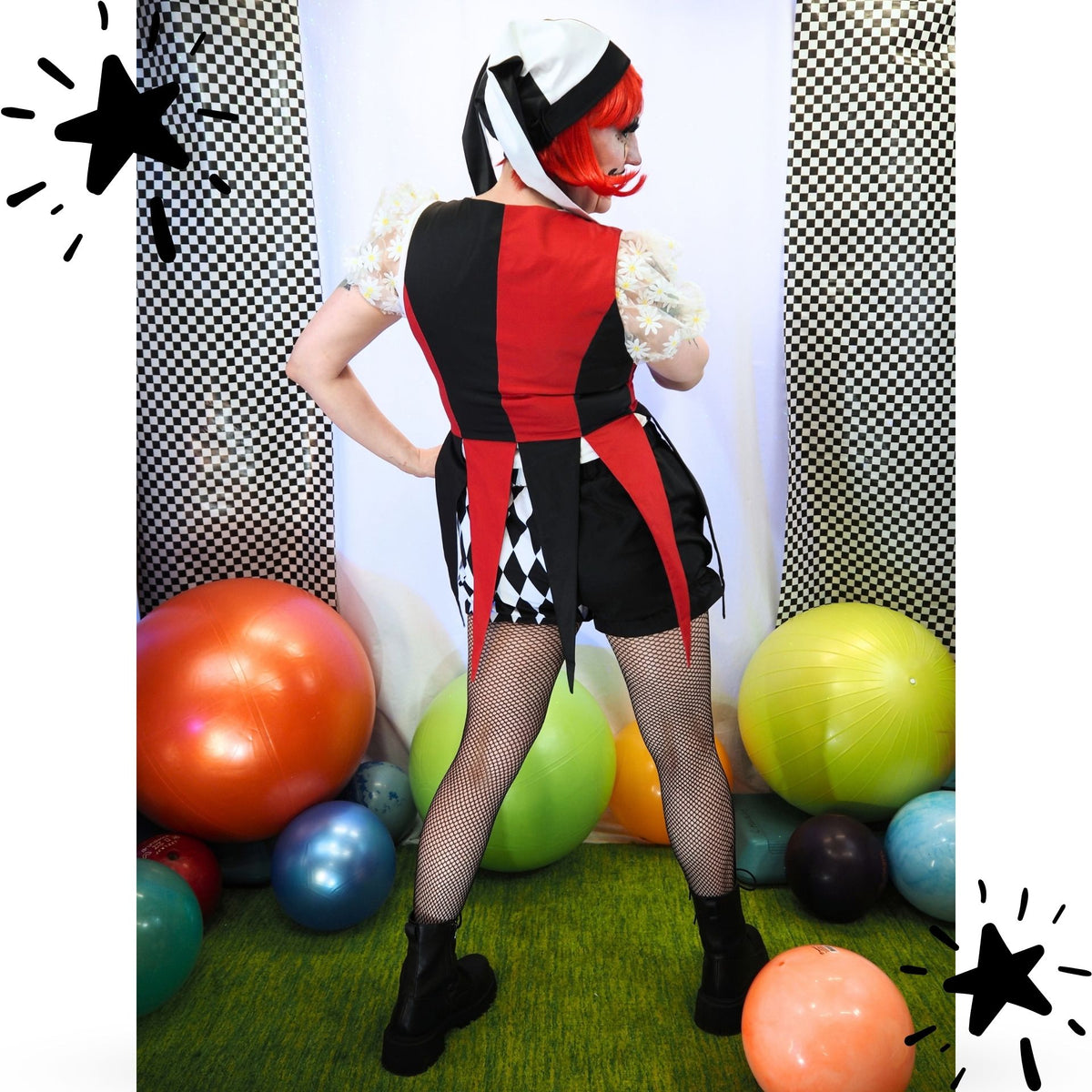 Fangled Bodice Cranberry Red Black Colorblock Jester Corset Bustier Vest