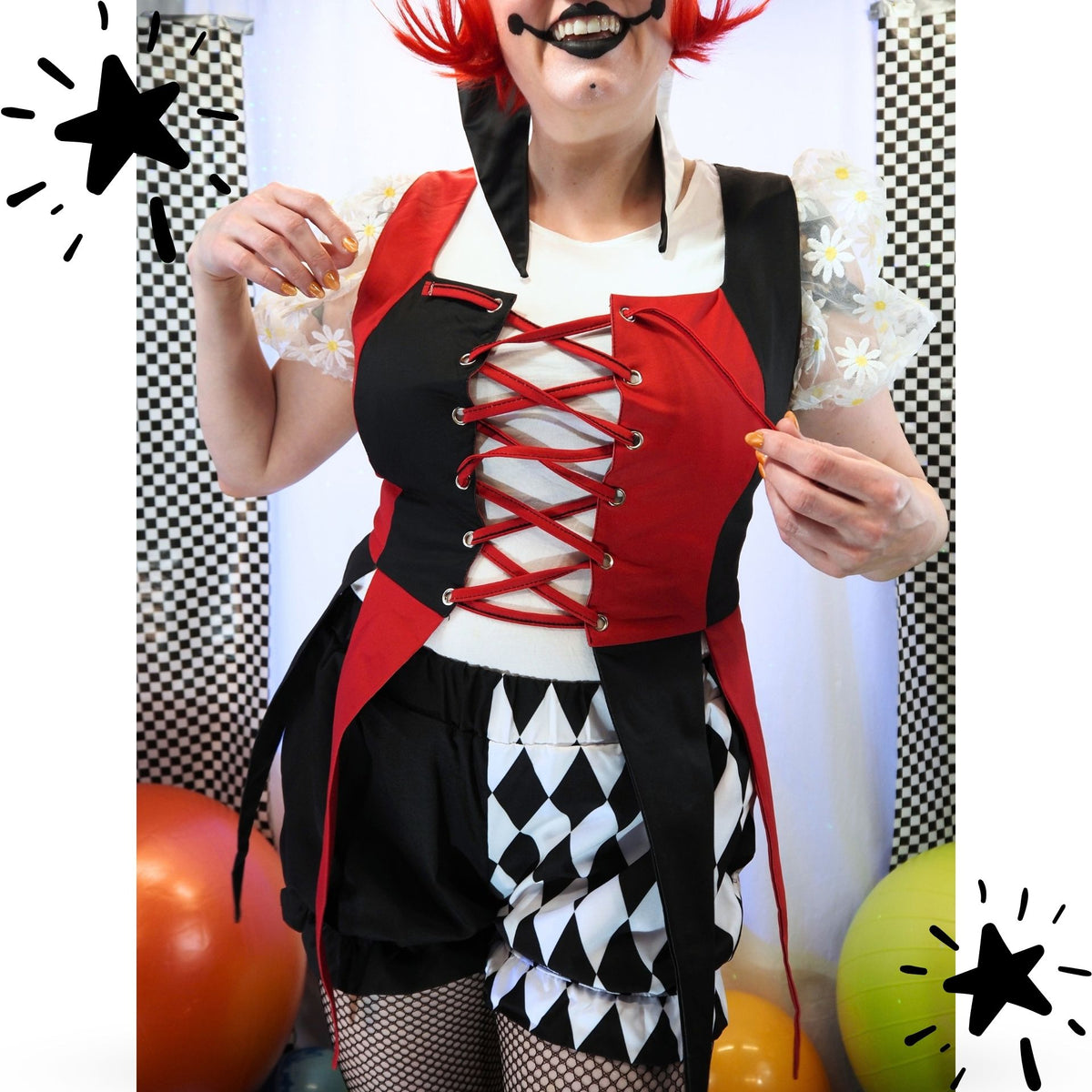 Fangled Bodice Cranberry Red Black Colorblock Jester Corset Bustier Vest