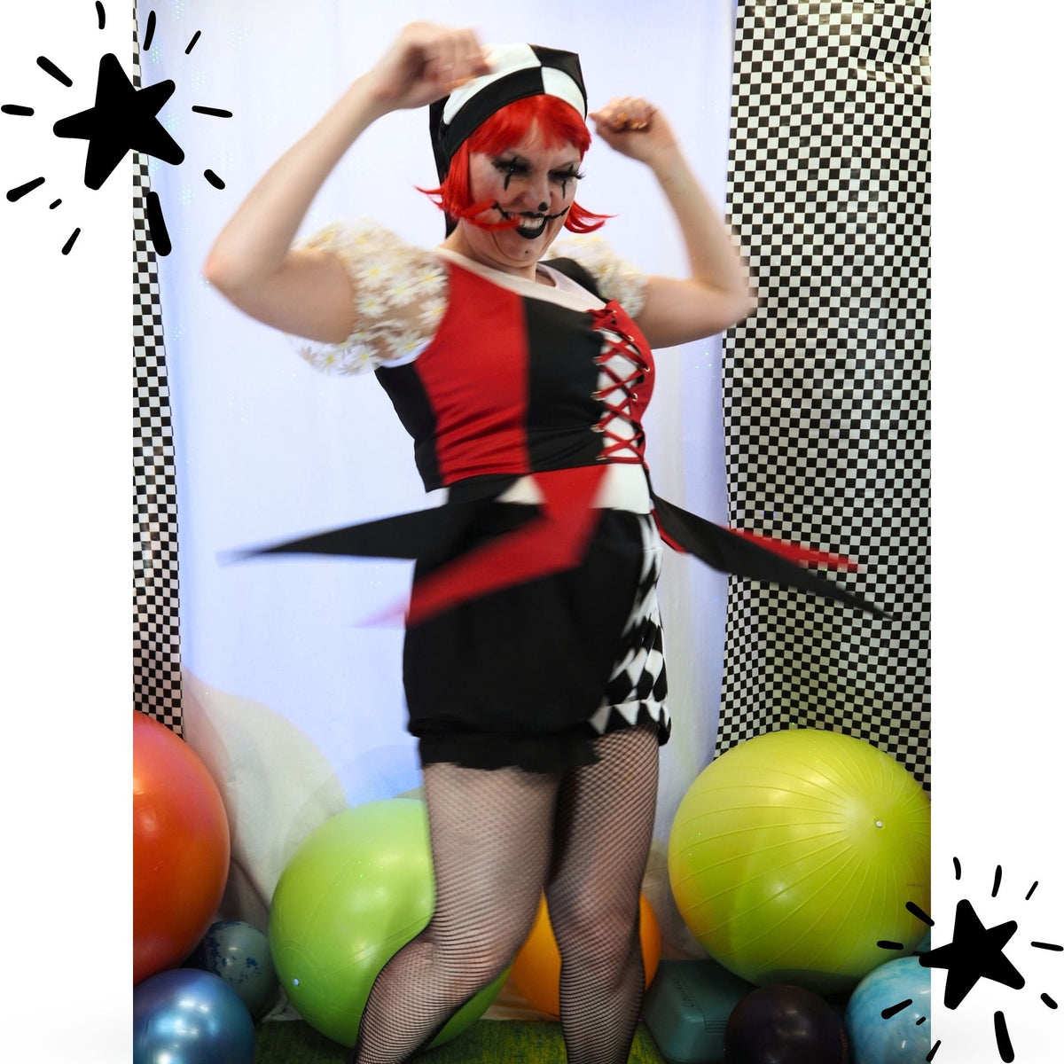 Fangled Bodice Cranberry Red Black Colorblock Jester Corset Bustier Vest