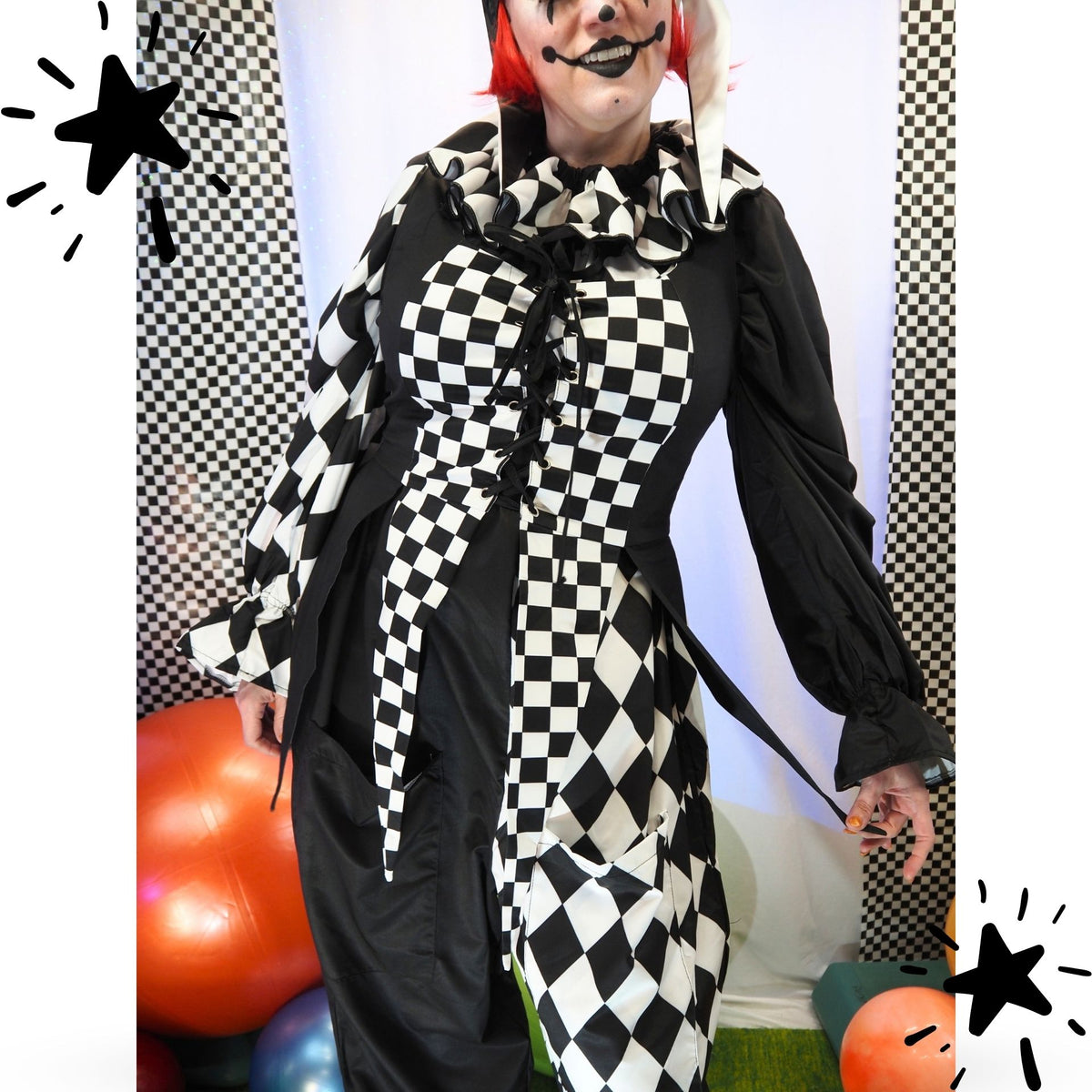 Fangled Bodice Check Black White Jester Bustier Corset Vest