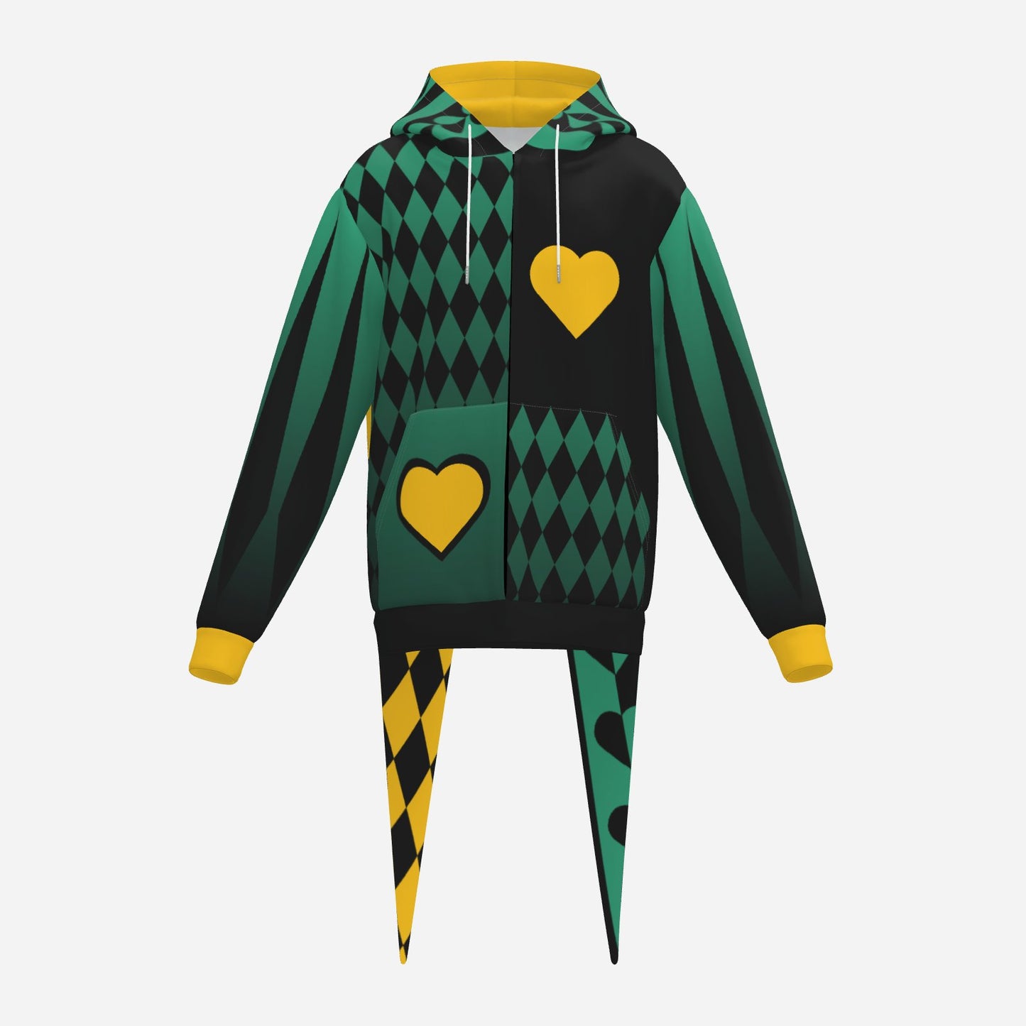 Fangtail Lite Emerald Harlequin Hearts Jester Hoodie