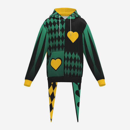 Fangtail Lite Emerald Harlequin Hearts Jester Hoodie