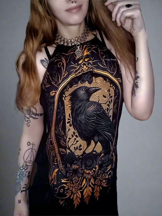 Golden Gothic Raven Sundress Summer Mini Dress