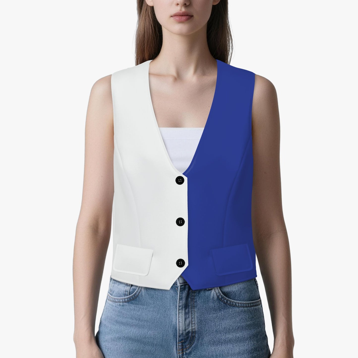 Femme Vest Night Blue White Jester Split Womens Clown Waistcoat