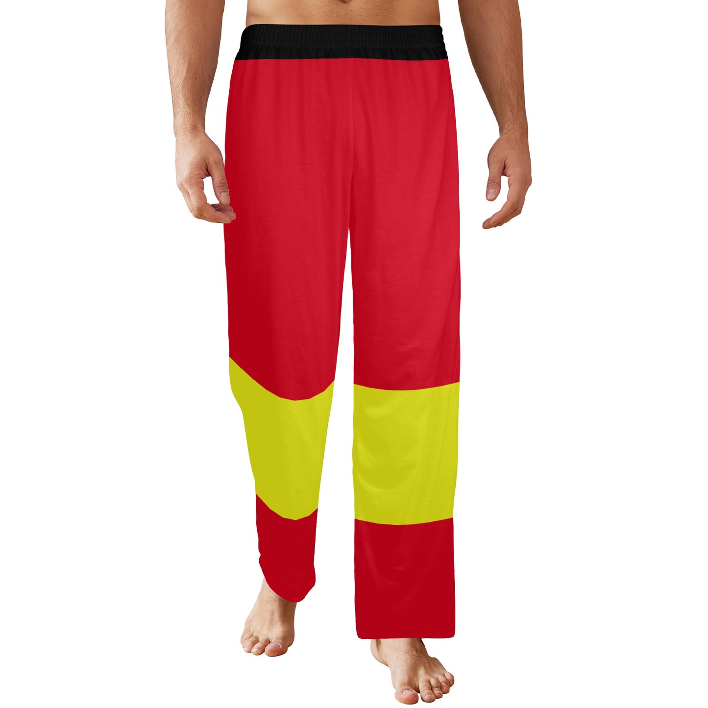 Firefighter Clown Pants in bright red with a safety yellow stripe for sleepwear or cosplay, unisex