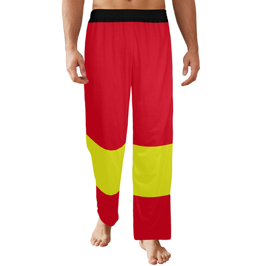 Firefighter Clown Pants in bright red with a safety yellow stripe for sleepwear or cosplay, unisex