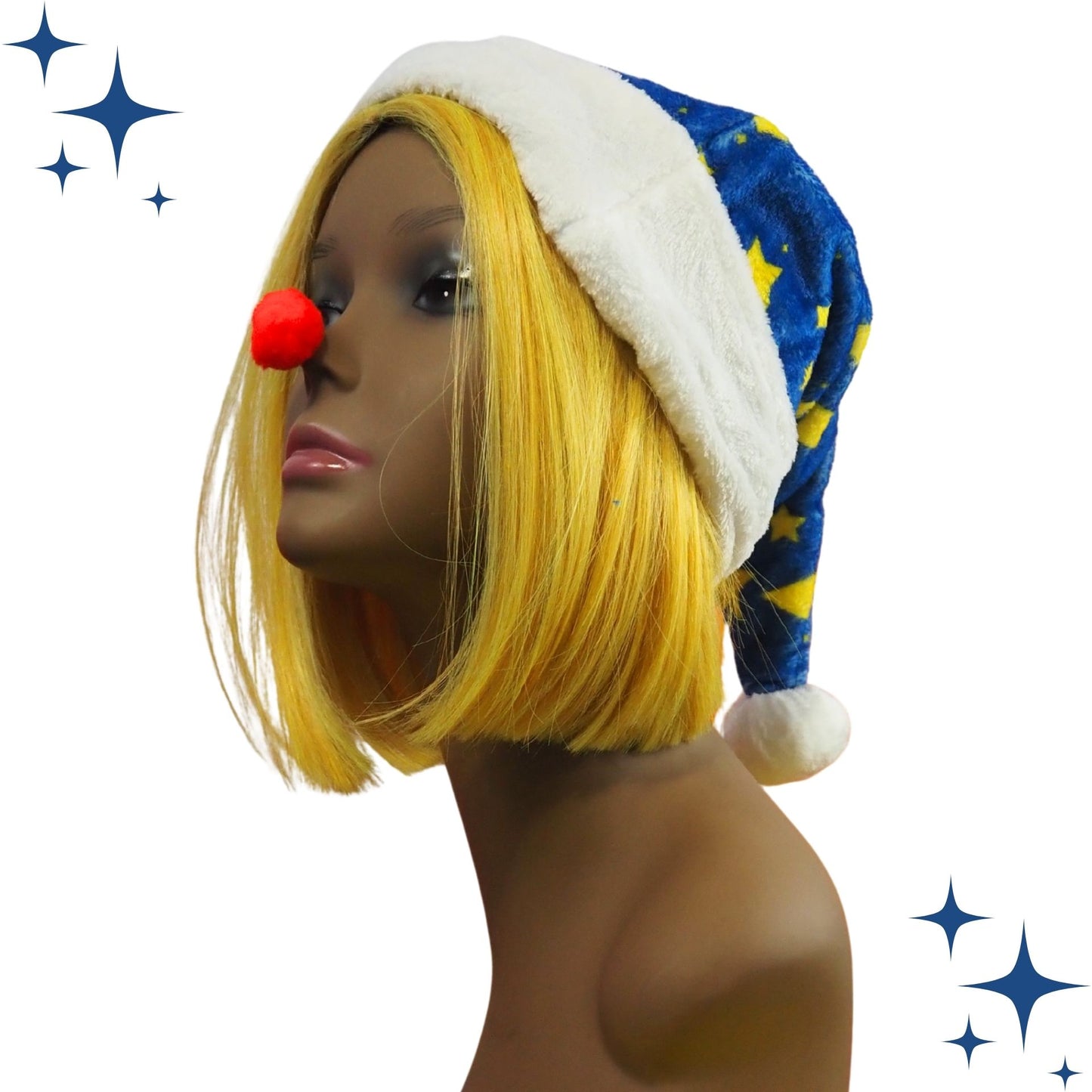 Fleece Fluffball Black White Stripe Pointy Puff Clown Santa Hat