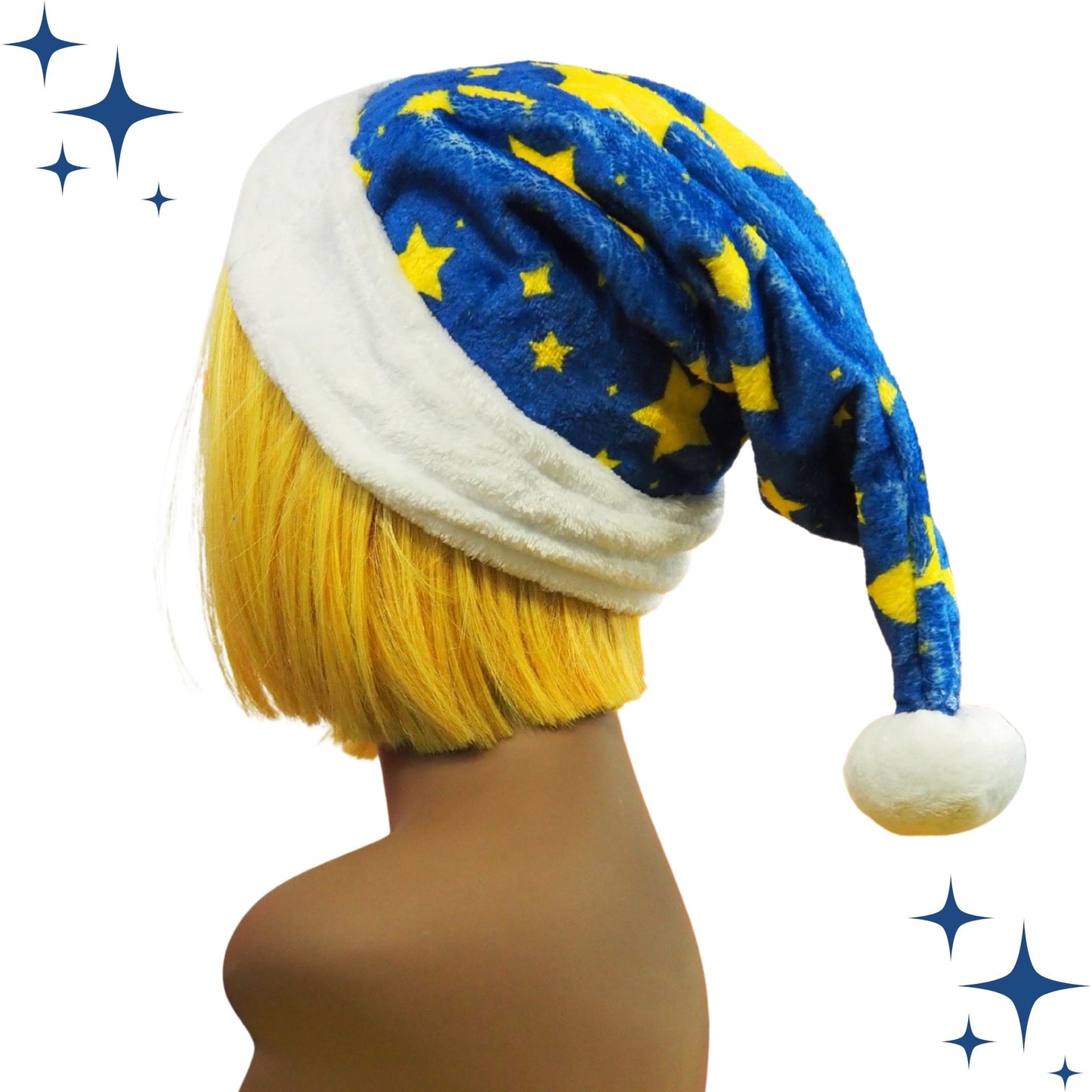 Fleece Fluffball Black White Stripe Pointy Puff Clown Santa Hat