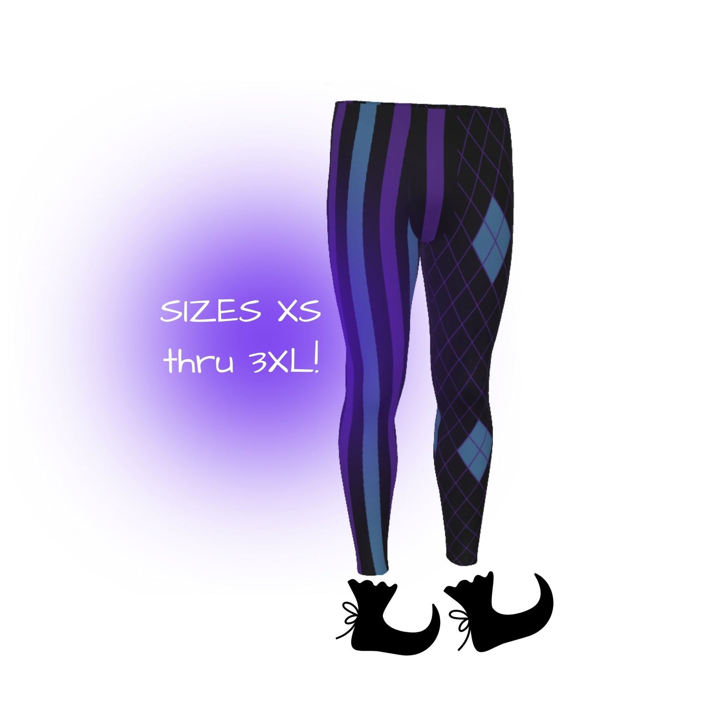Plaid leggings with purple and blue pattern on a white background
