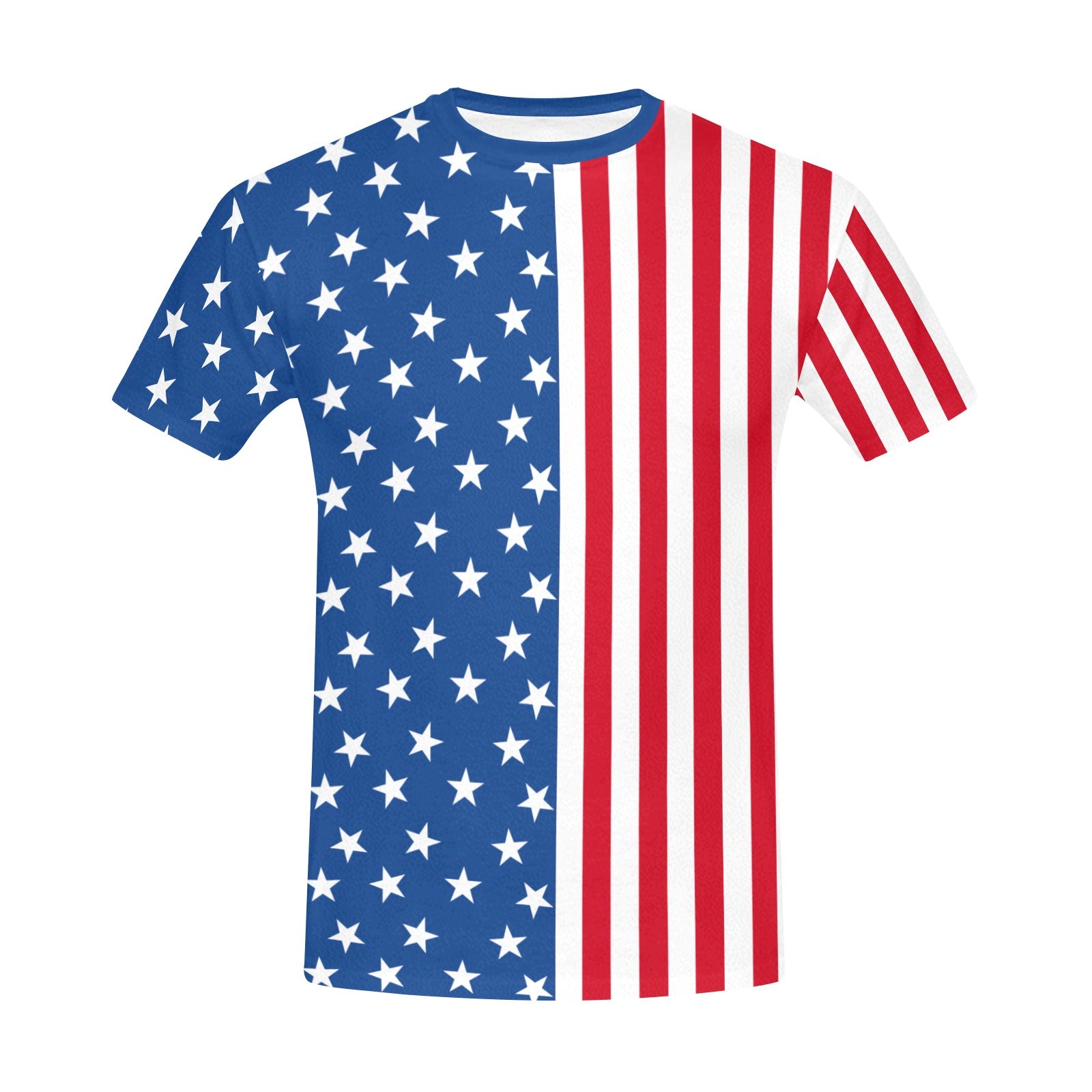 T-shirt with American flag design on a white background