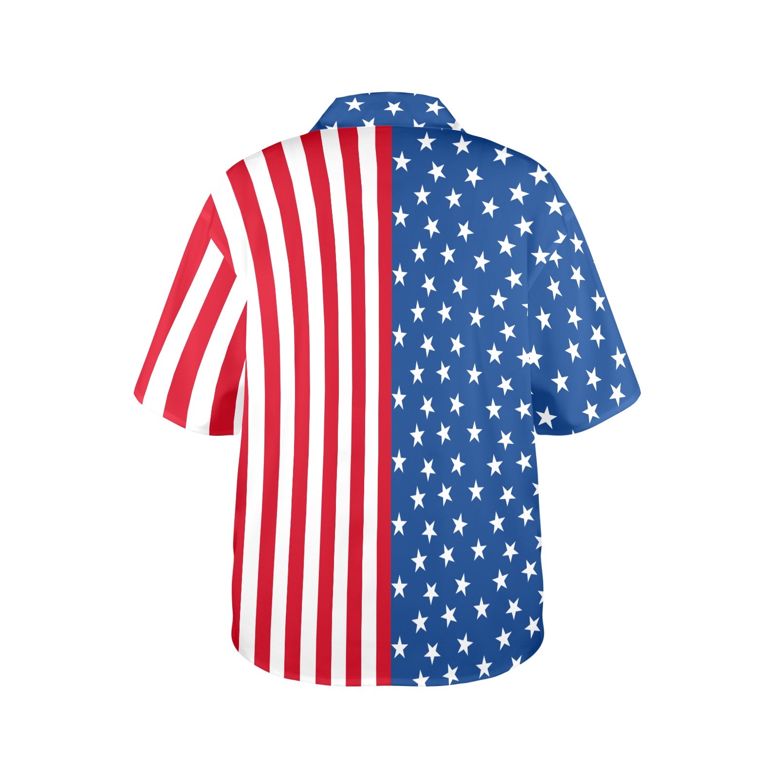 Short-sleeve shirt with American flag design on a white background