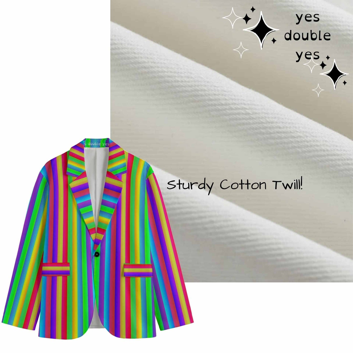 Fruit Stripe Rainbow Mens Cotton Sport Coat! Adult size Circus clowncore costume Harajuku Pride