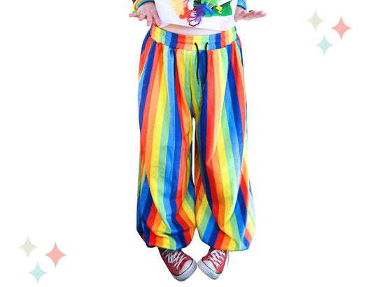 Fun Rainbow Waffle Fabric Clown Pants