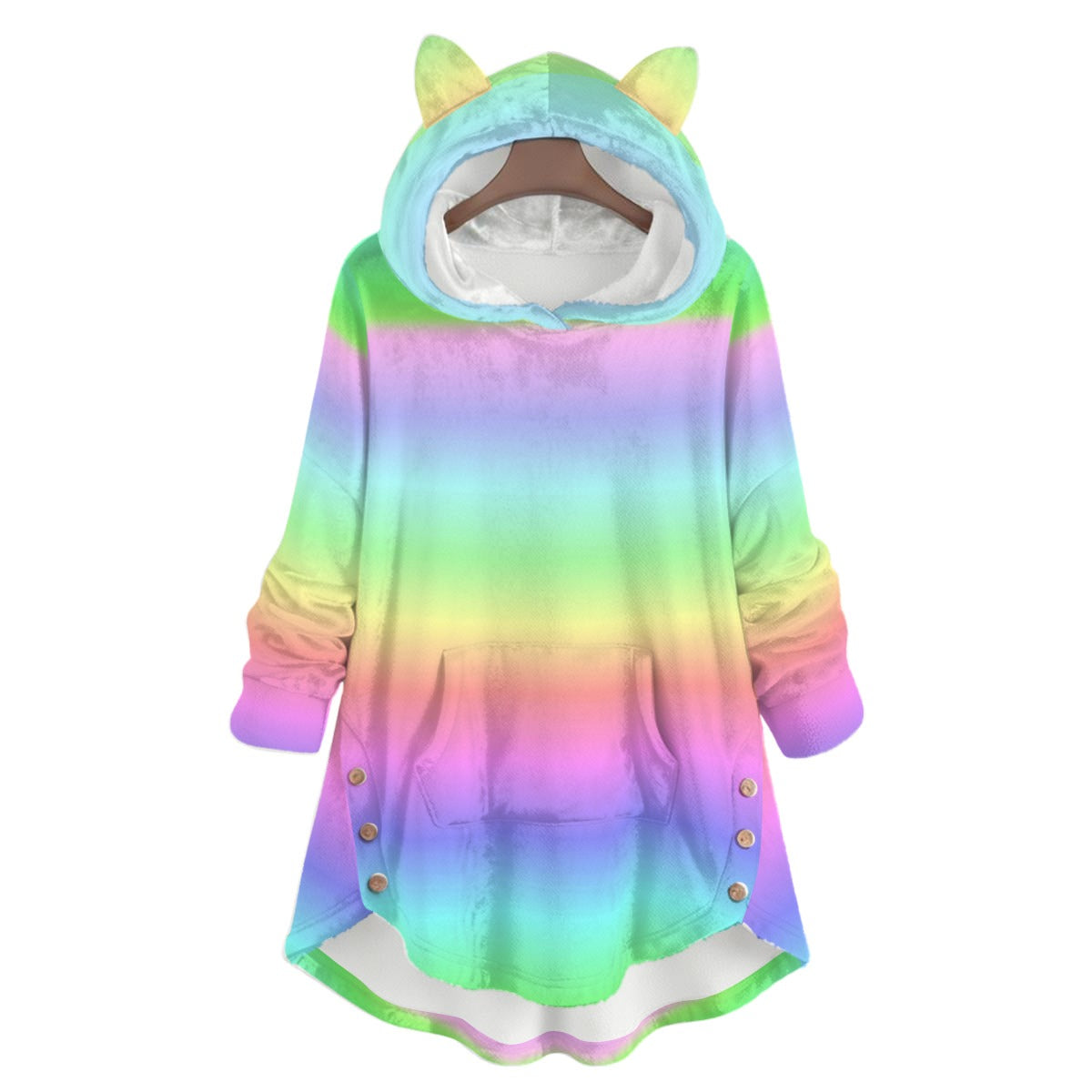pastel rainbow colored plushy cat ear pullover hoodie