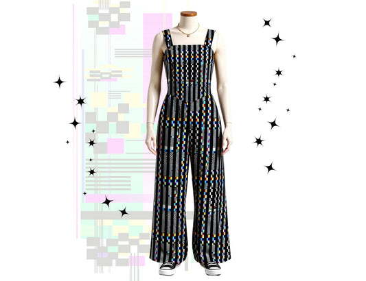 Glitch Stripe Wide Leg Overalls