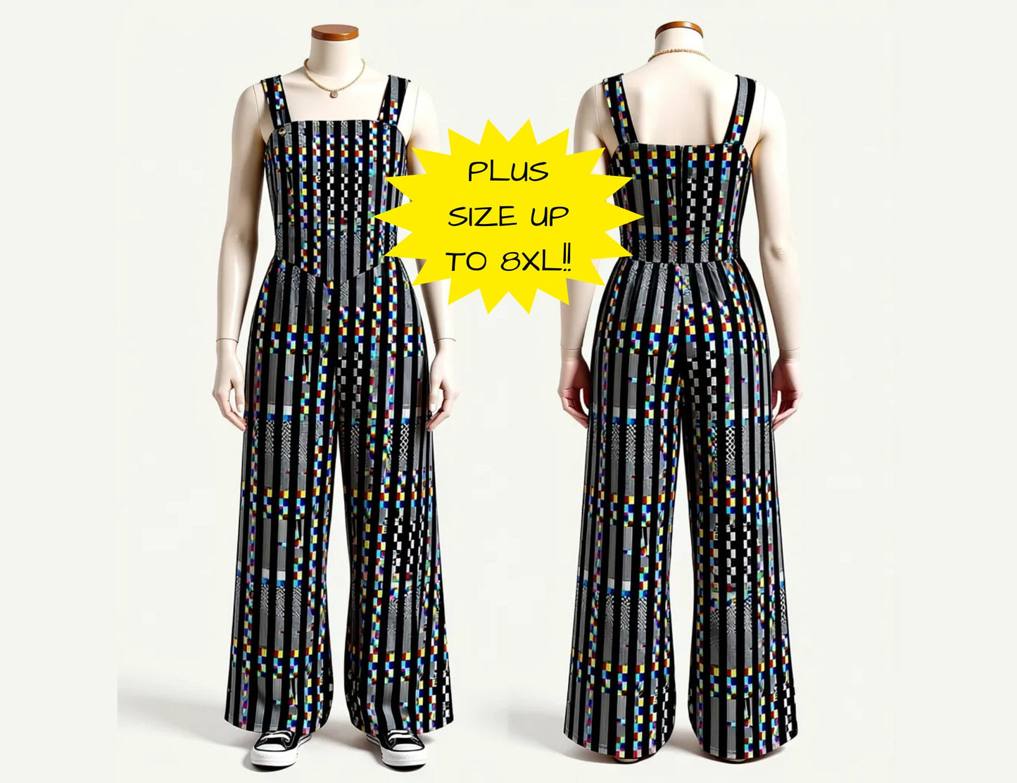 Glitch Stripe Wide Leg Overalls