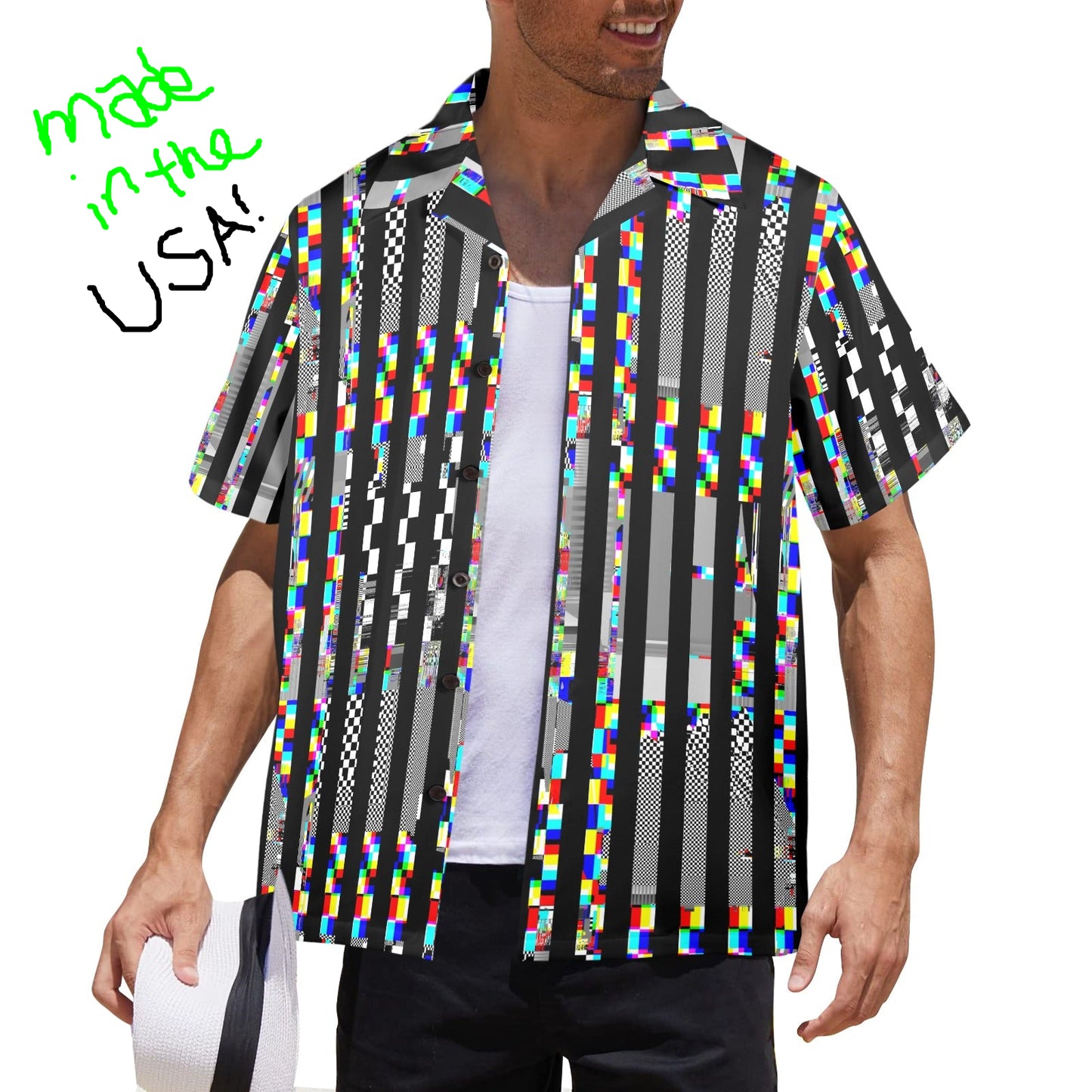 Glitch Stripe Bowling Shirt made in USA