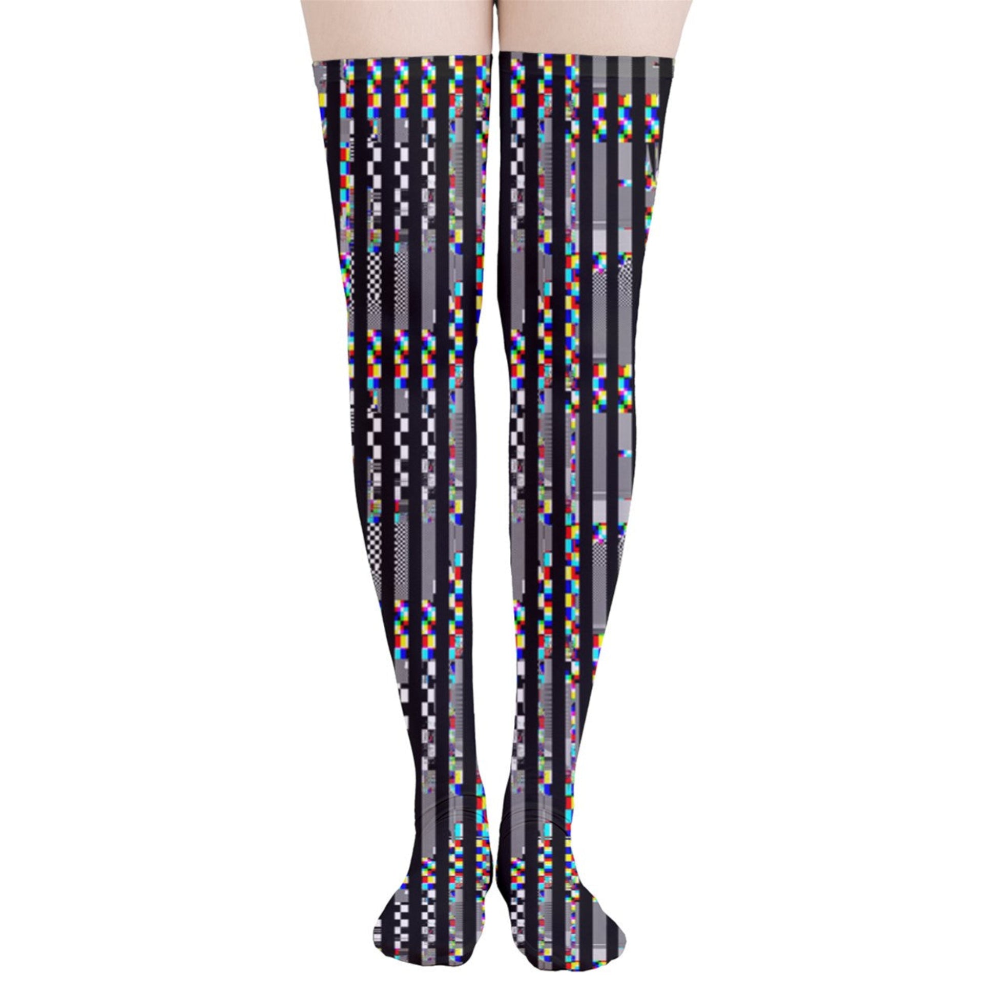 black and white glitchy print hosiery