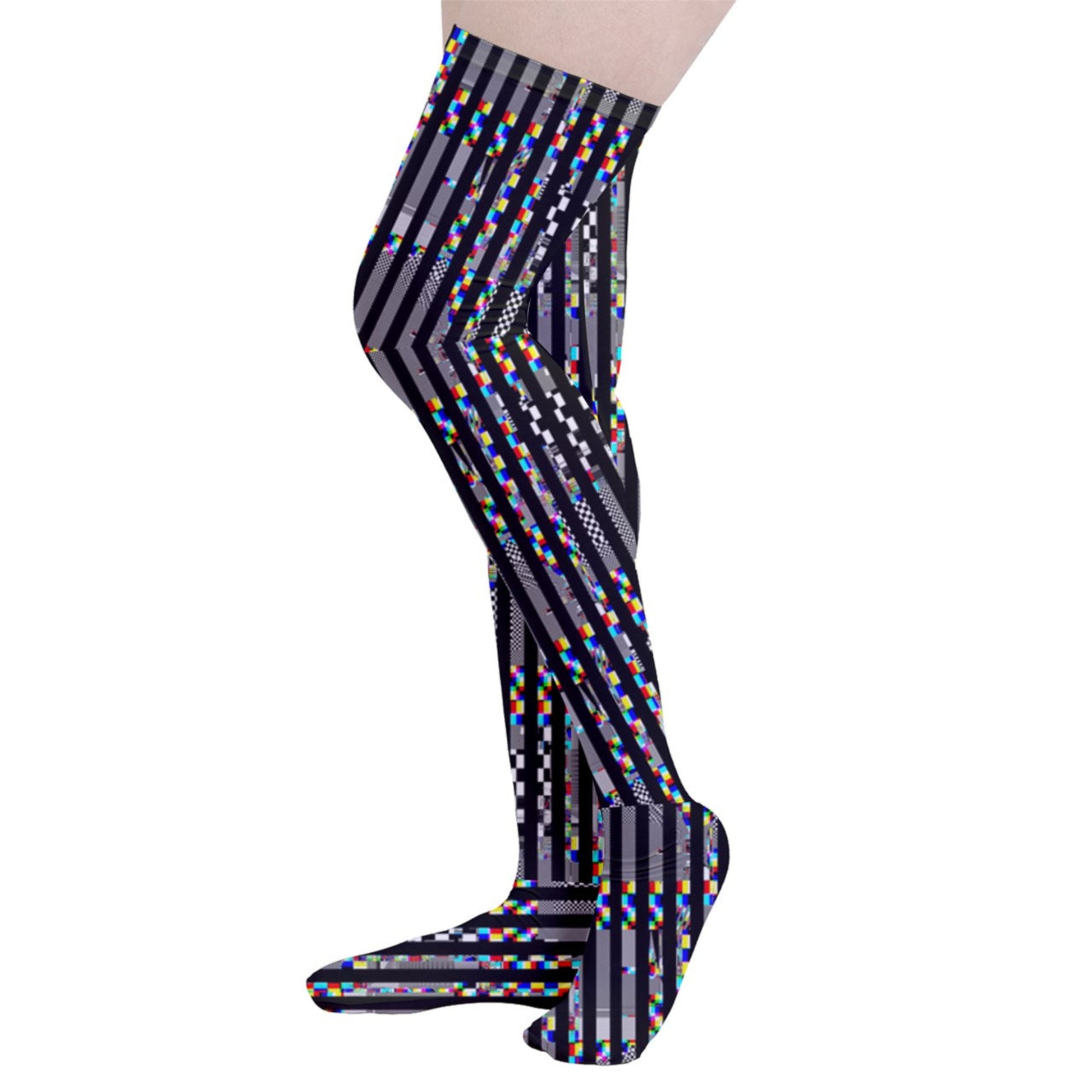 side view of cute and weird glitch stripe stockings