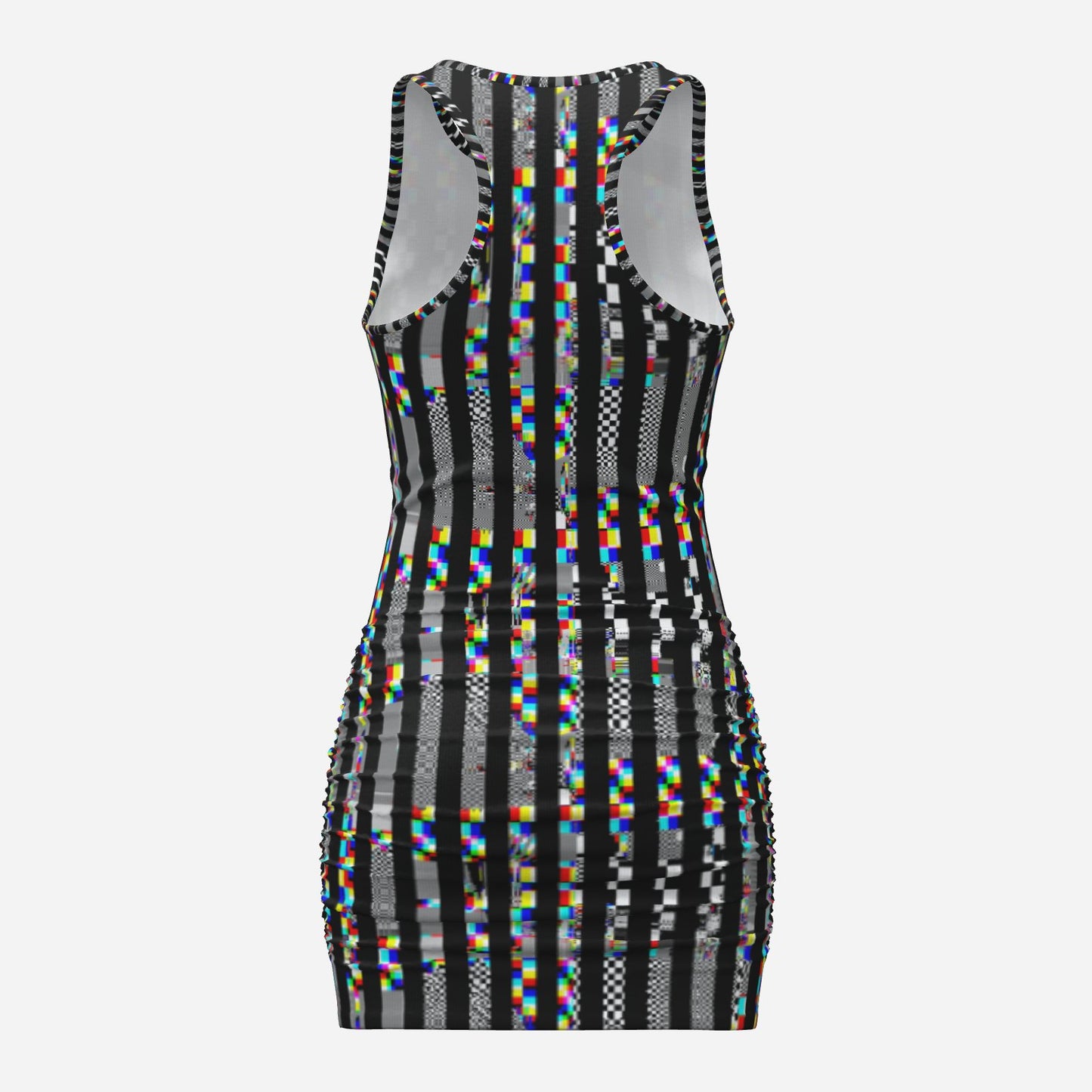 Dress with black and white striped pattern on a white background