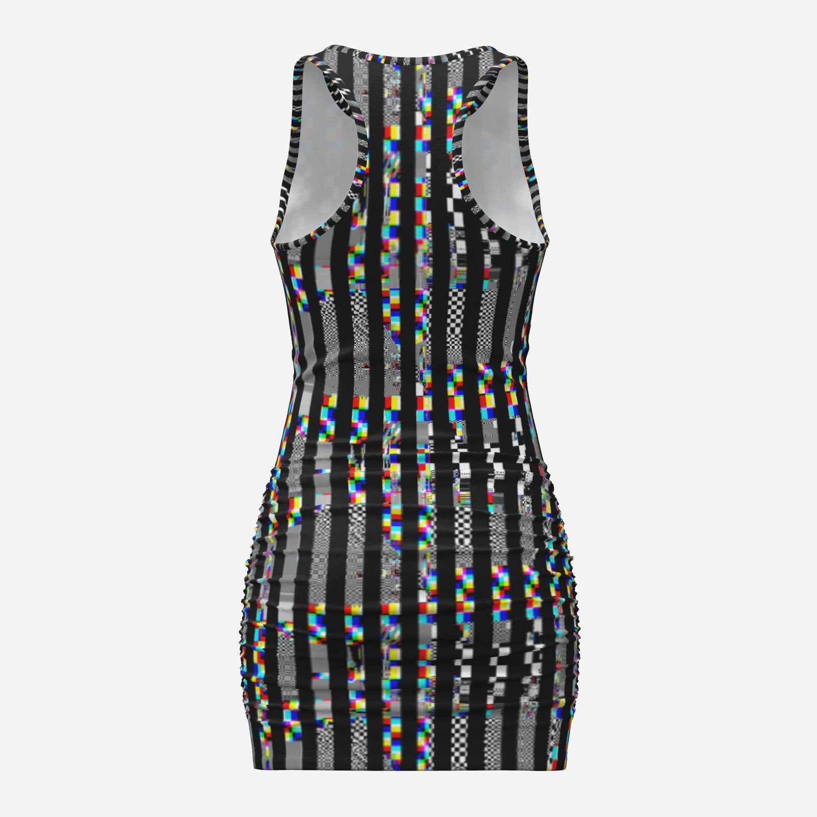 Dress with black and white striped pattern on a white background