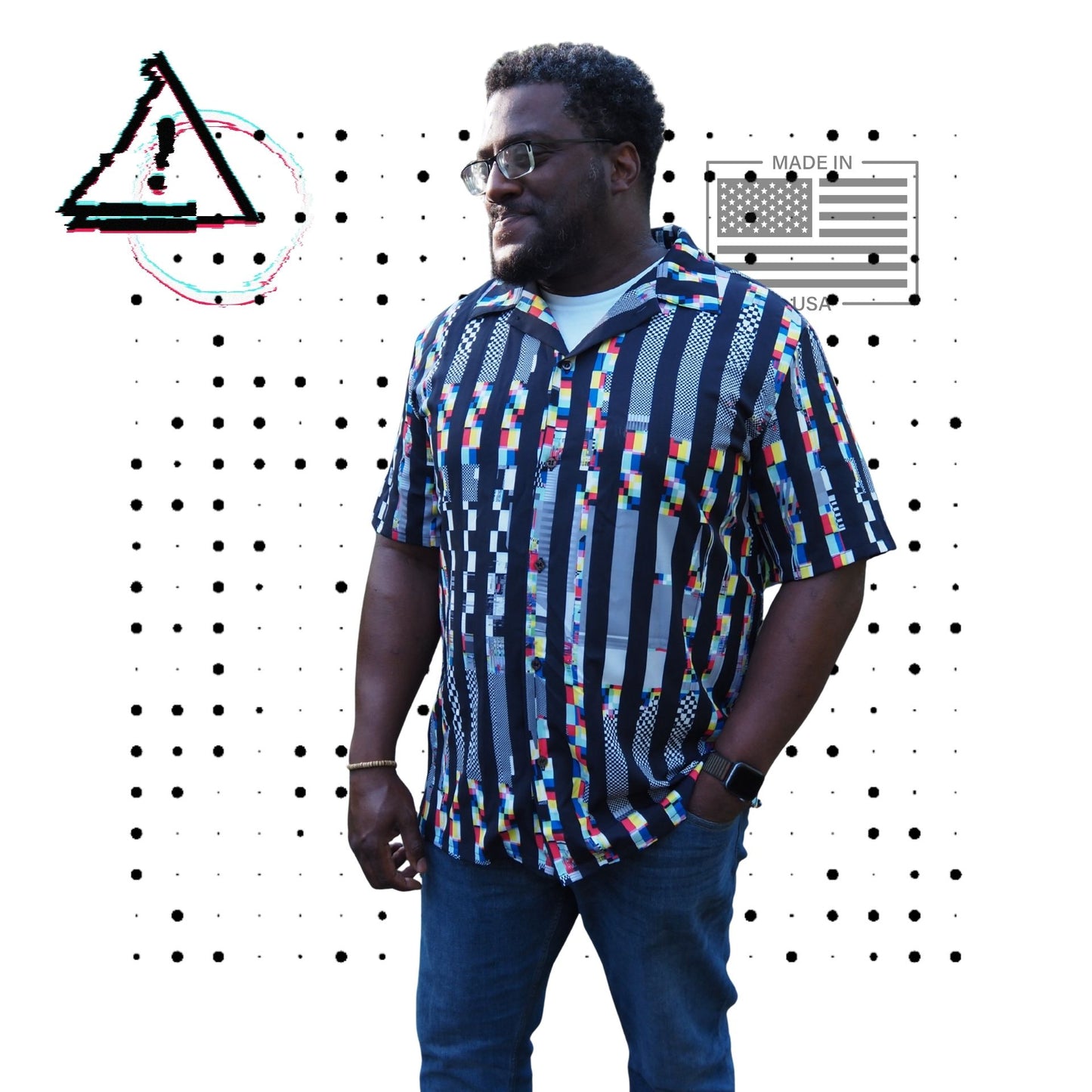 Glitch Stripe Bowling Shirt made in USA