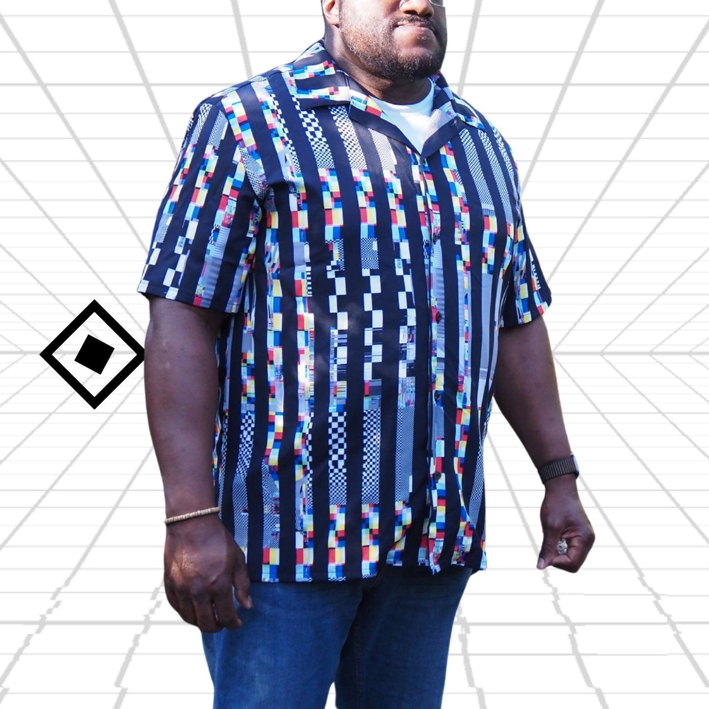 Glitch Stripe Bowling Shirt made in USA