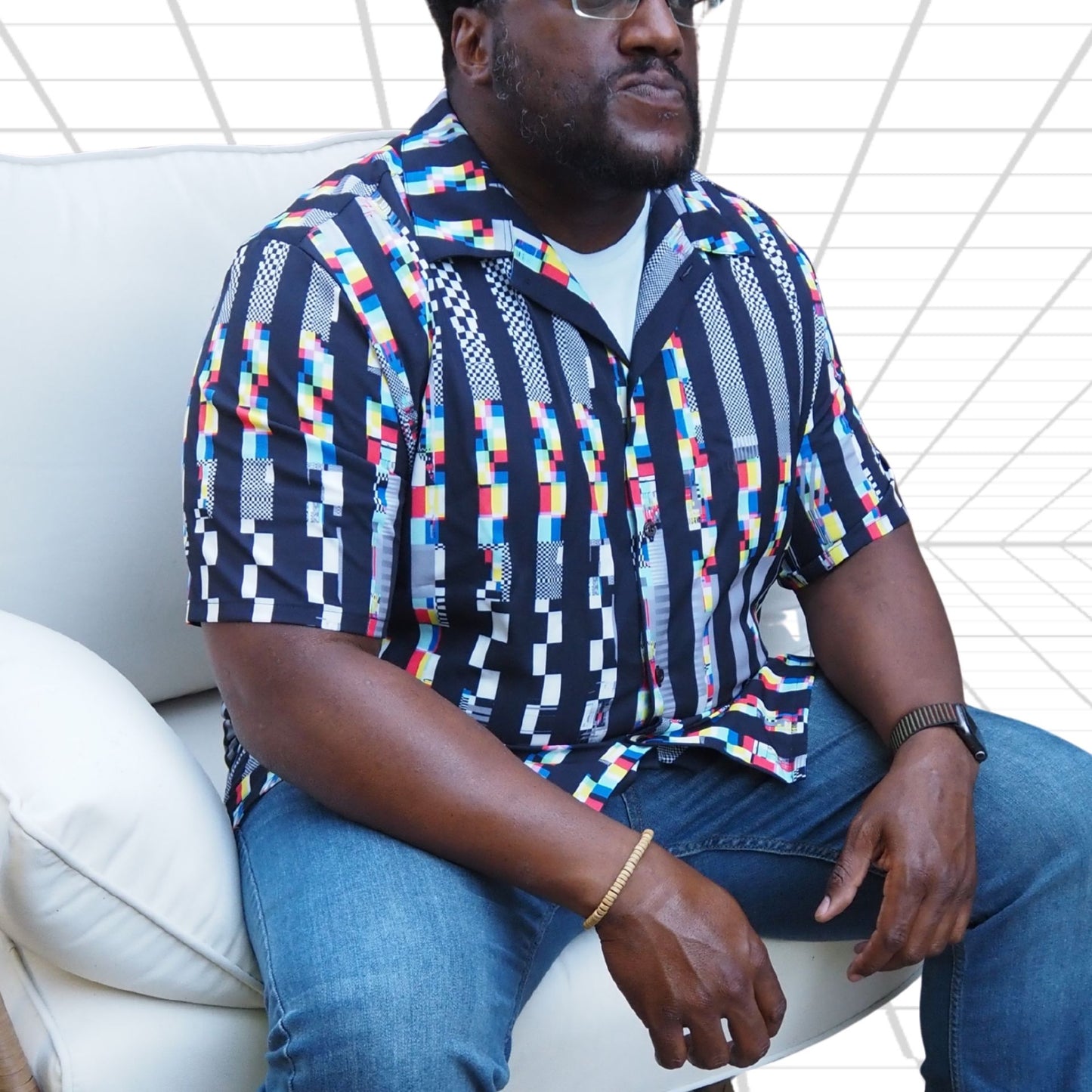 Glitch Stripe Bowling Shirt made in USA