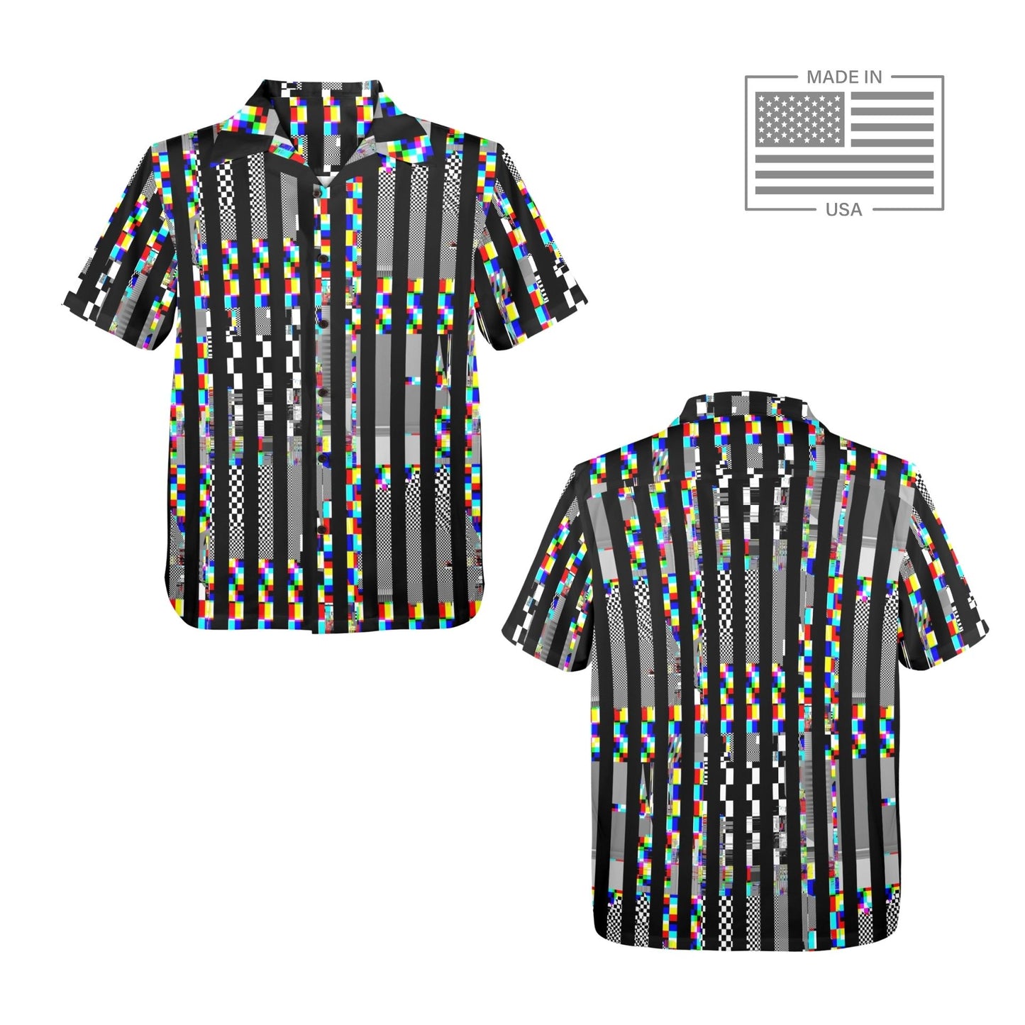 Glitch Stripe Bowling Shirt made in USA