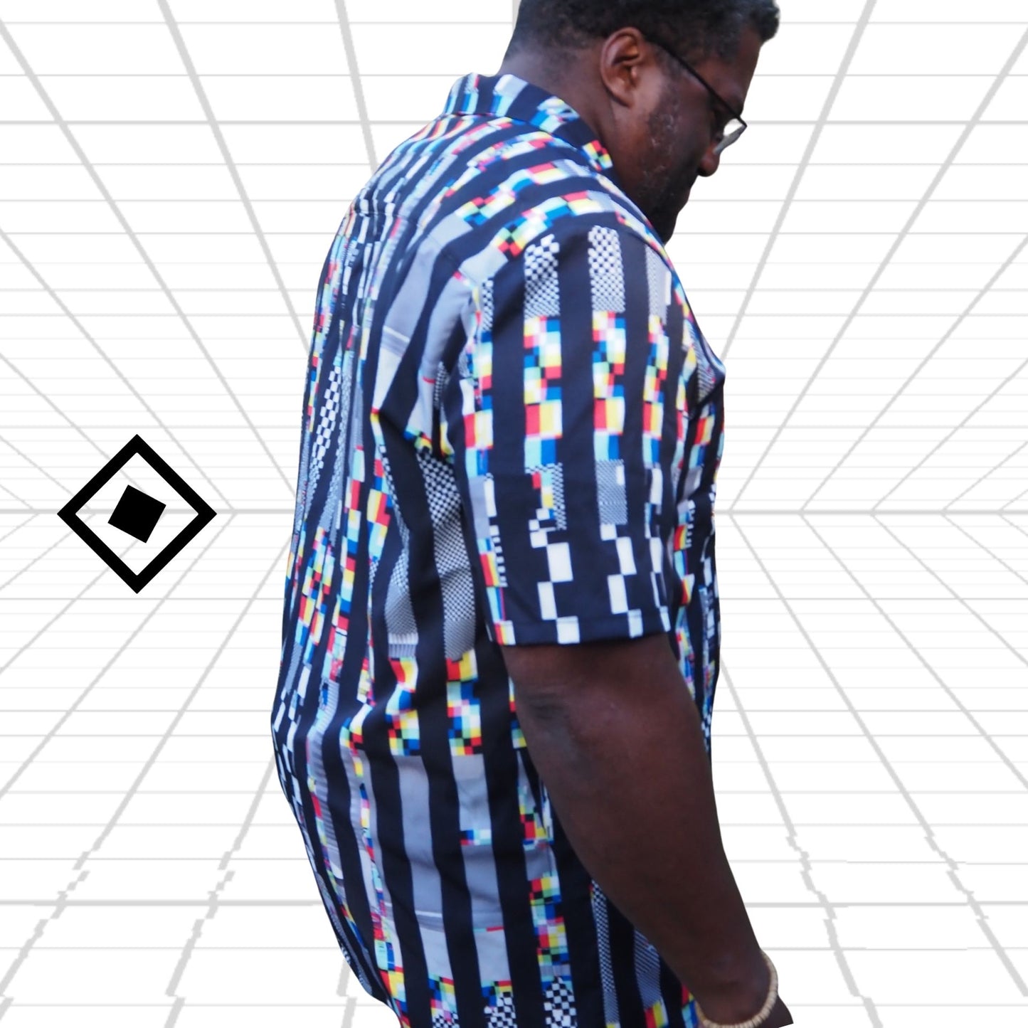 Glitch Stripe Bowling Shirt made in USA