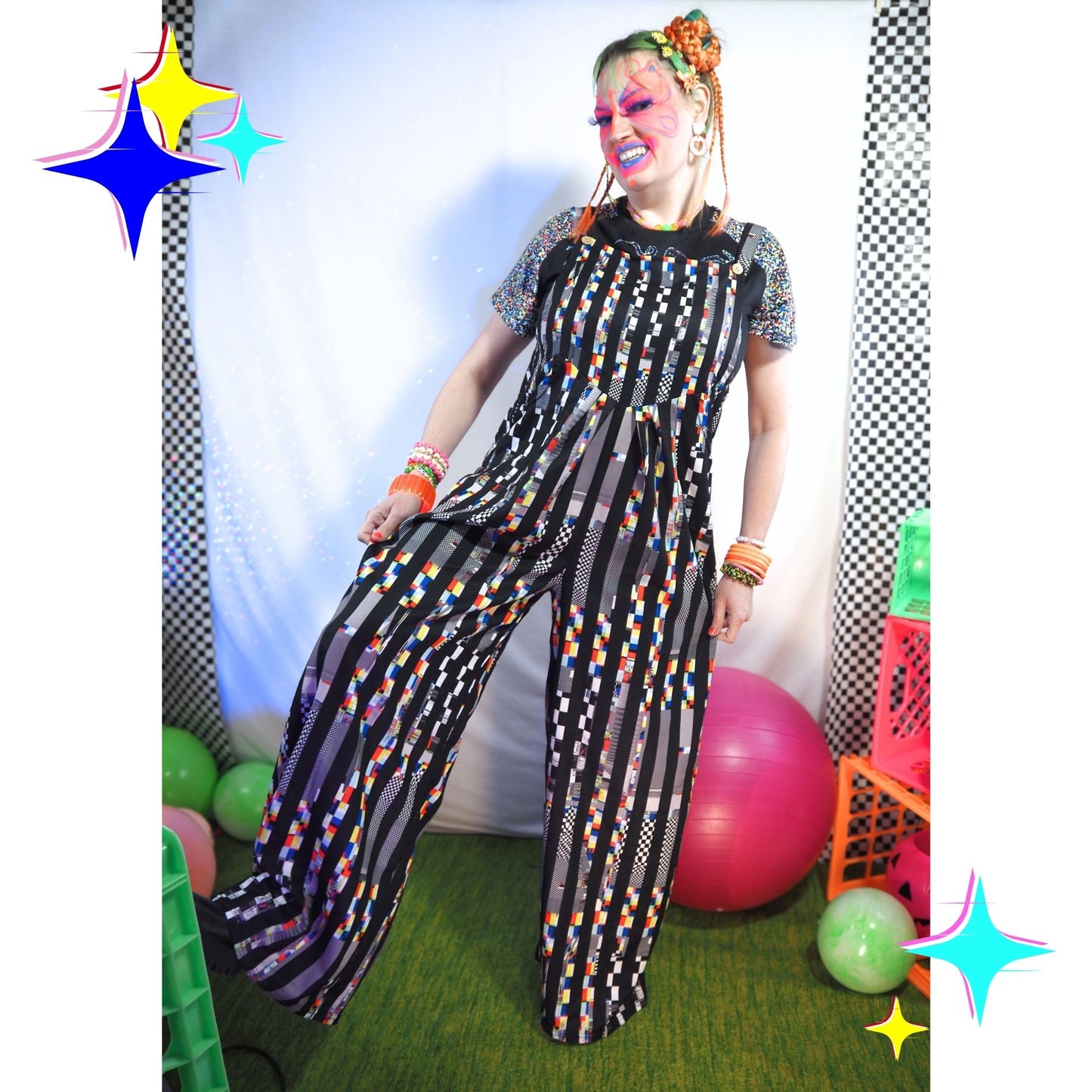 Glitch Stripe Wide Leg Overalls
