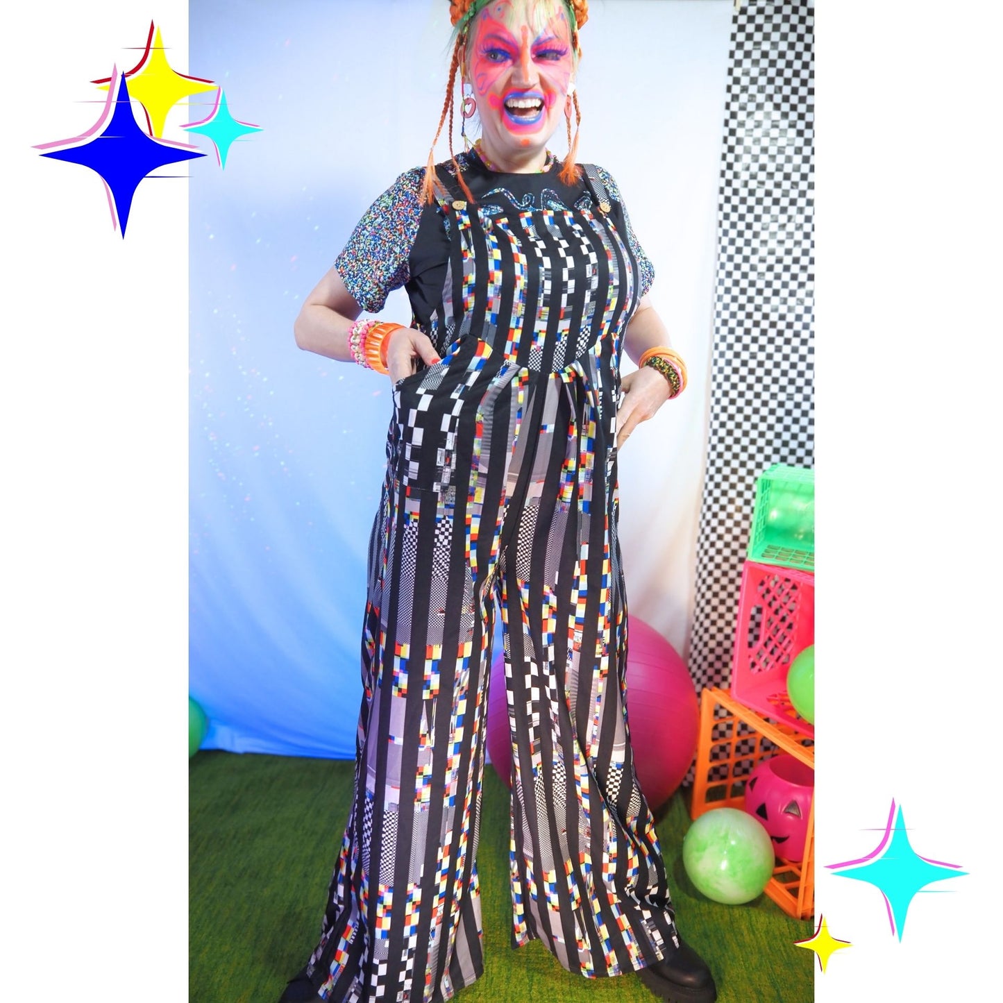 Glitch Stripe Wide Leg Overalls