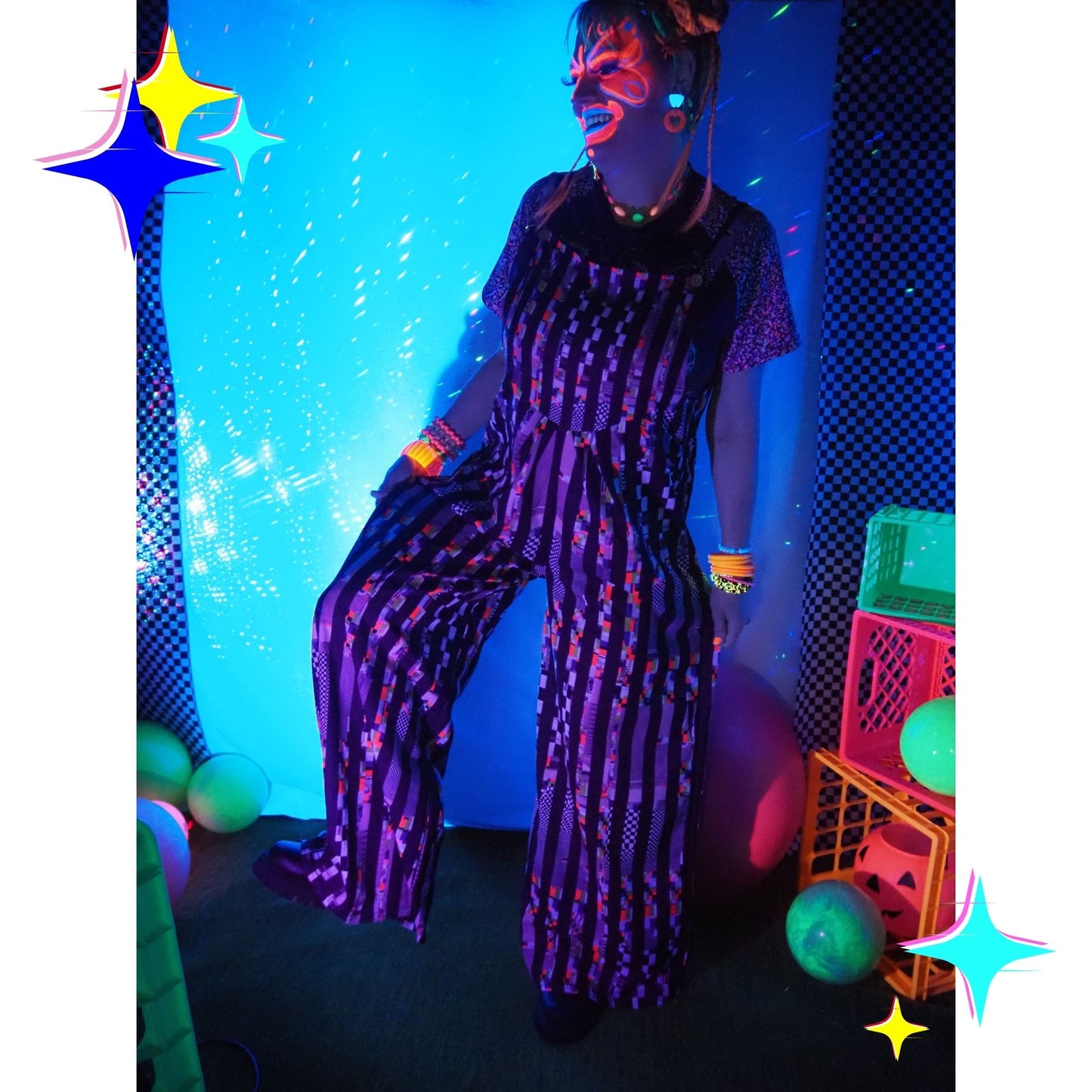 Glitch Stripe Wide Leg Overalls