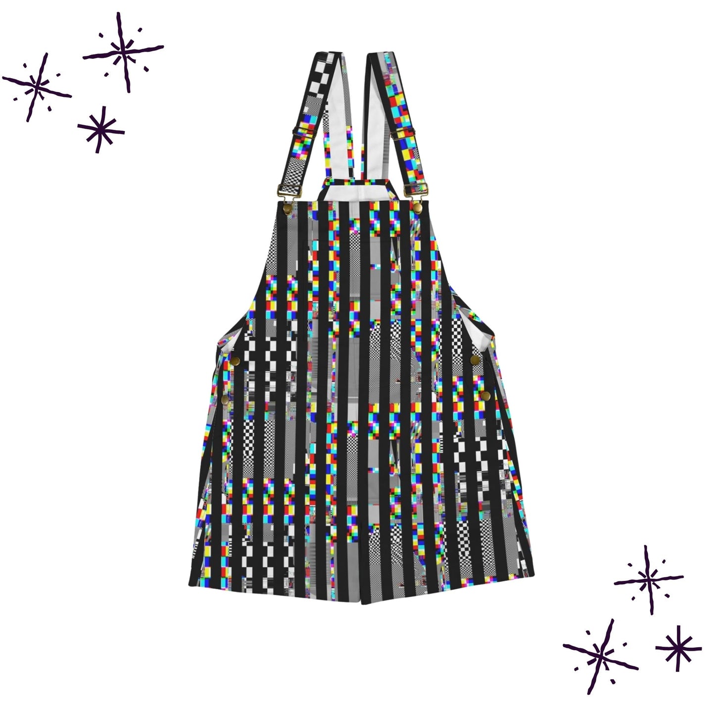 TV Glitch Stripe Shortie Overalls