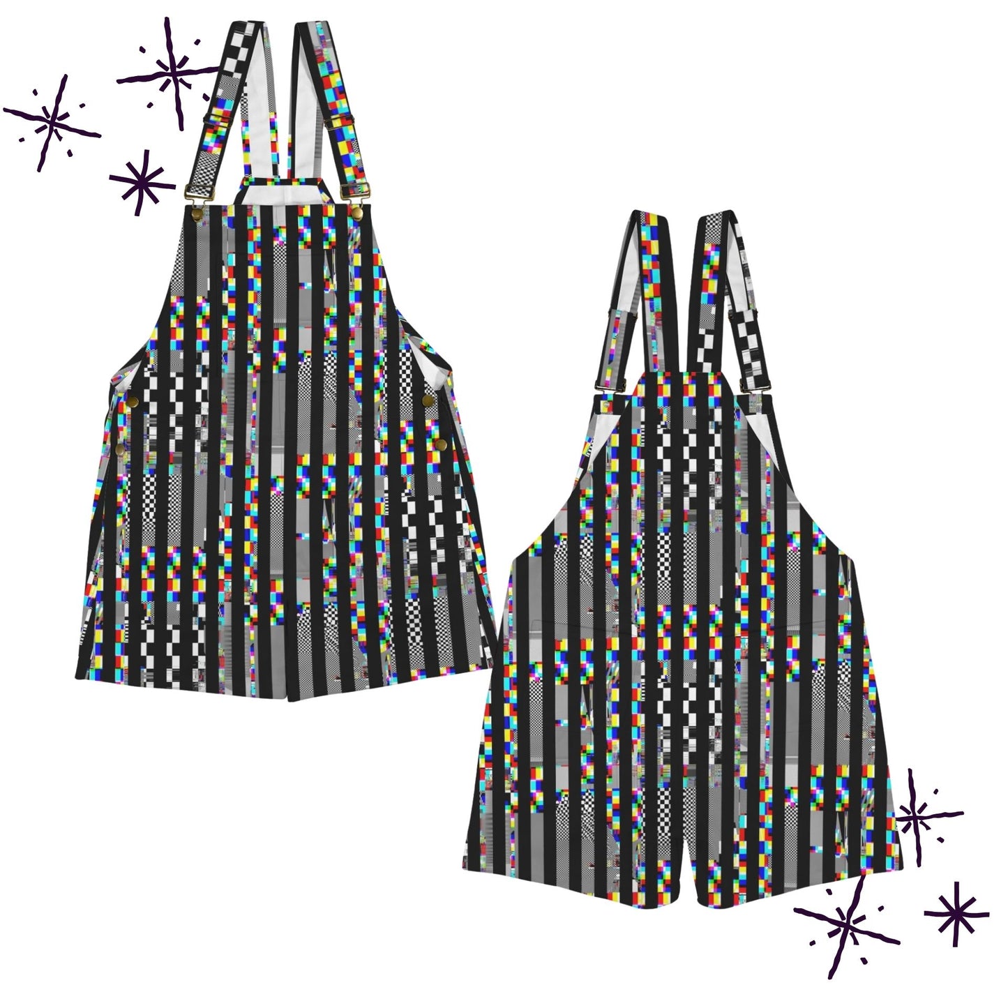 TV Glitch Stripe Shortie Overalls