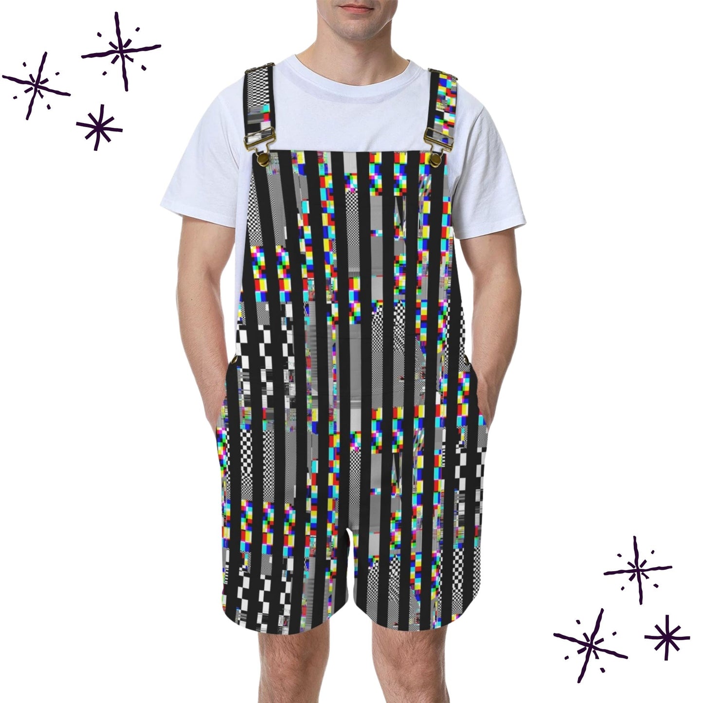 TV Glitch Stripe Shortie Overalls