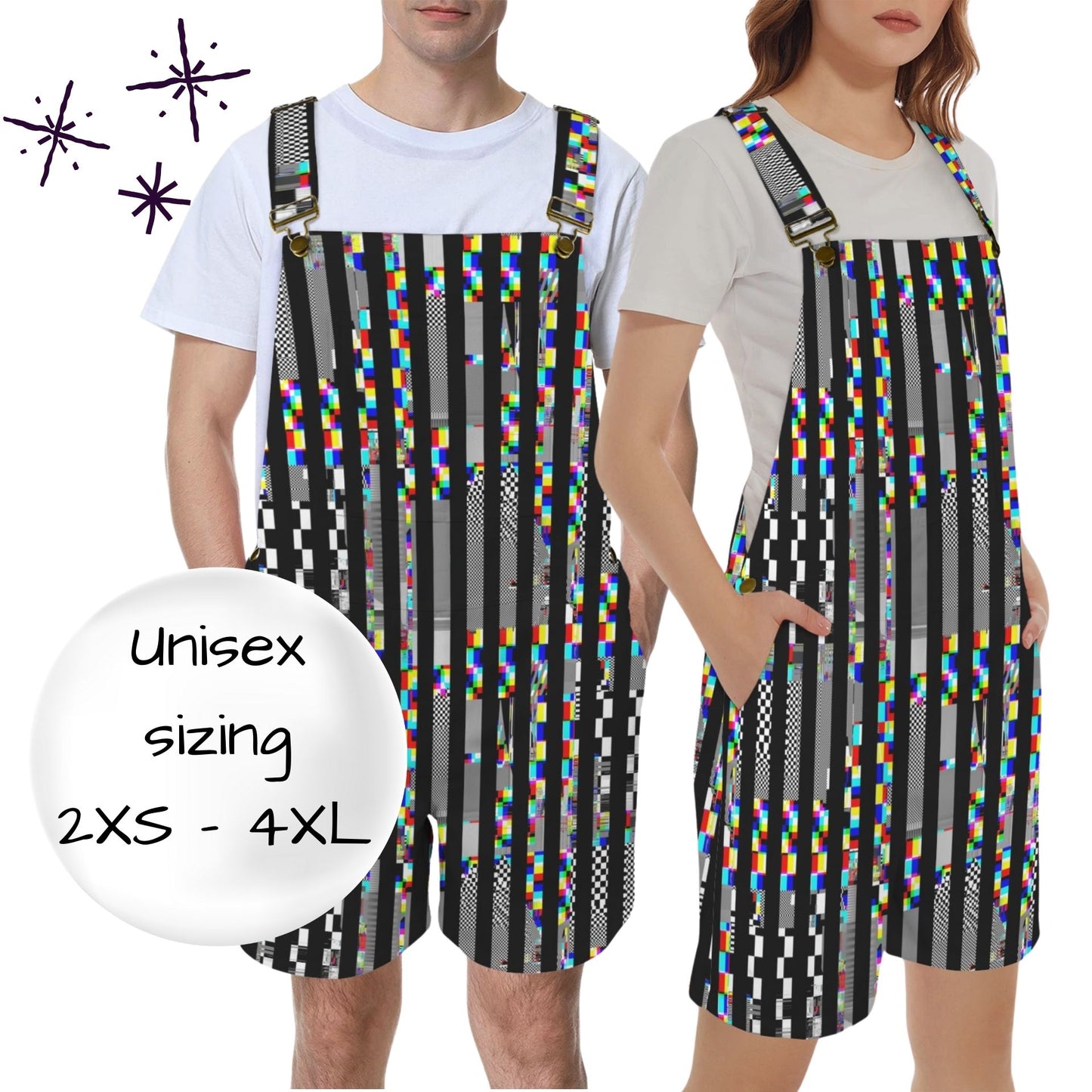 TV Glitch Stripe Shortie Overalls