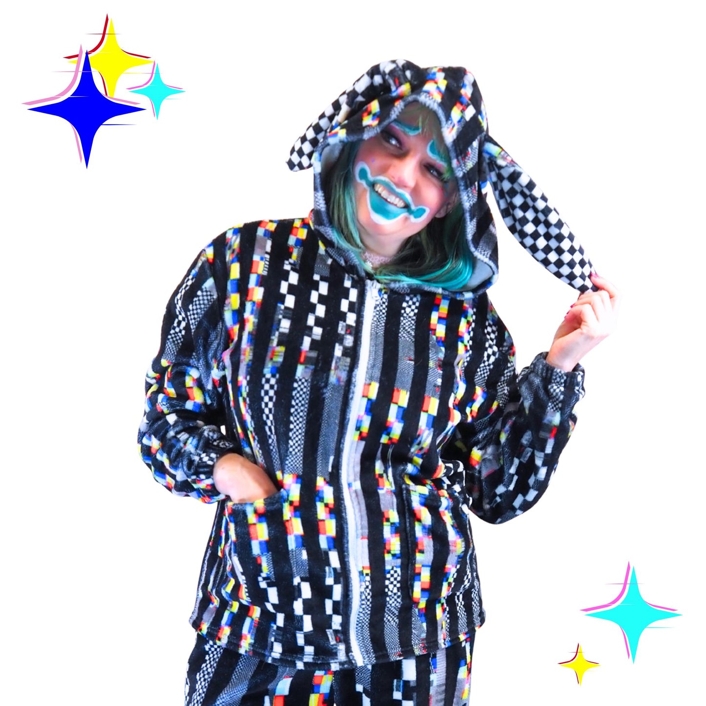 TV Glitch Stripe Bunny Ear Hoodie