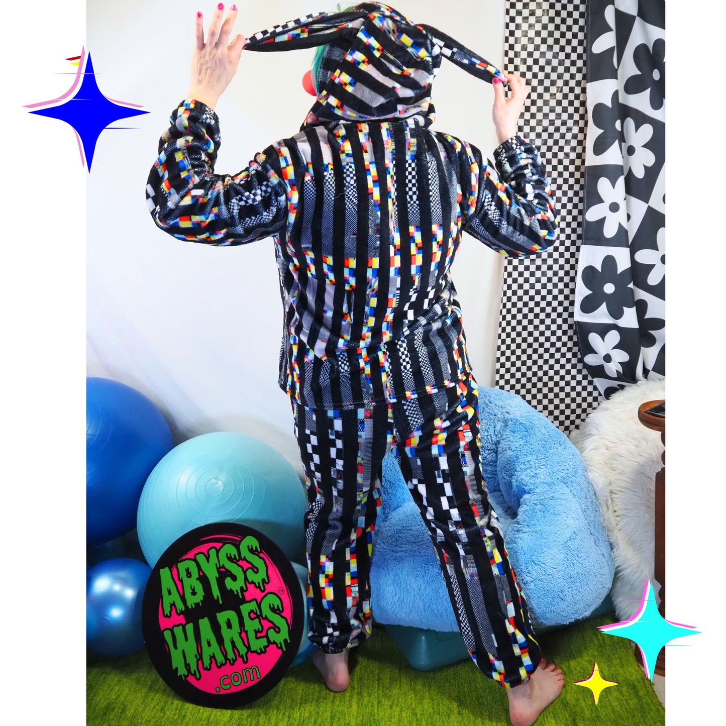 TV Glitch Stripe Bunny Ear Hoodie