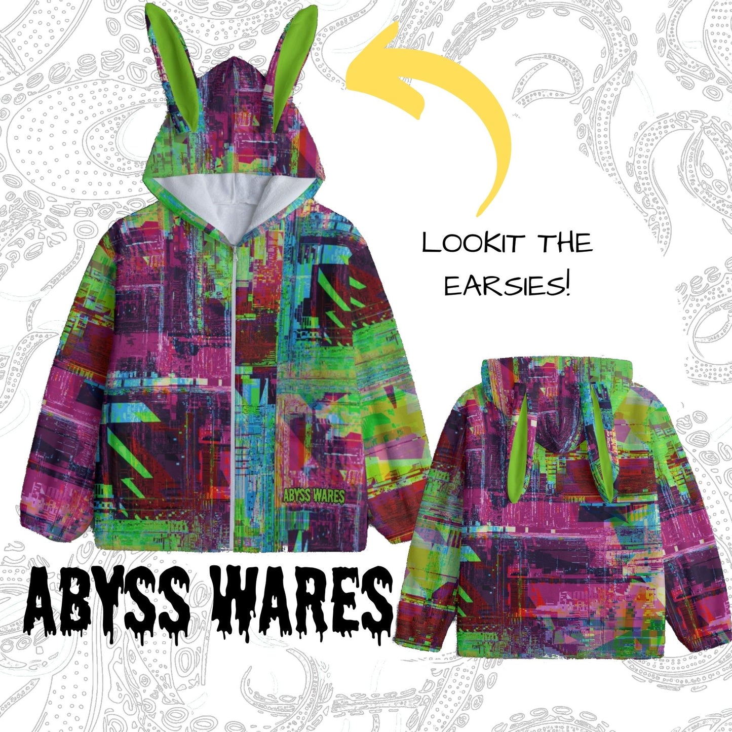 Glitchscape Fuzzy Bunny Ears Hoodie