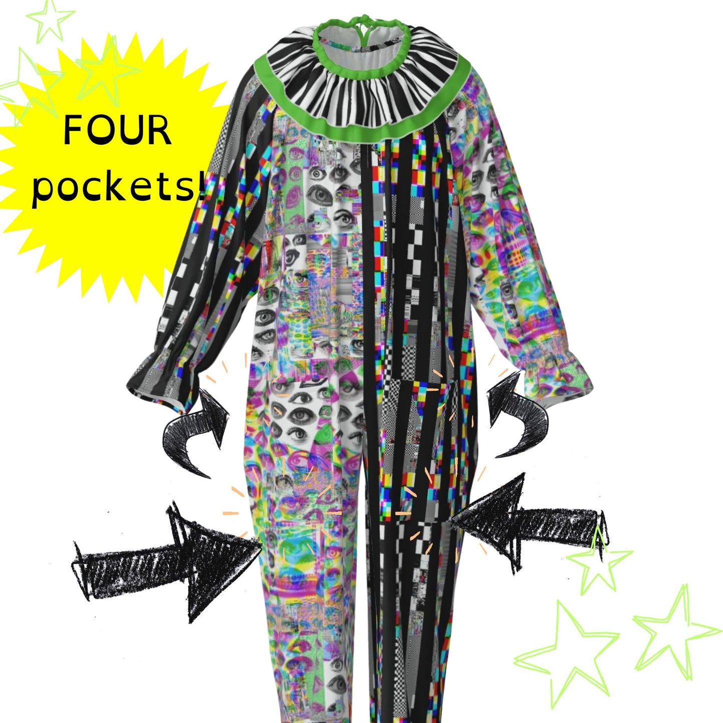 Glitchy Chaos Pro Clown Suit and Collar Set