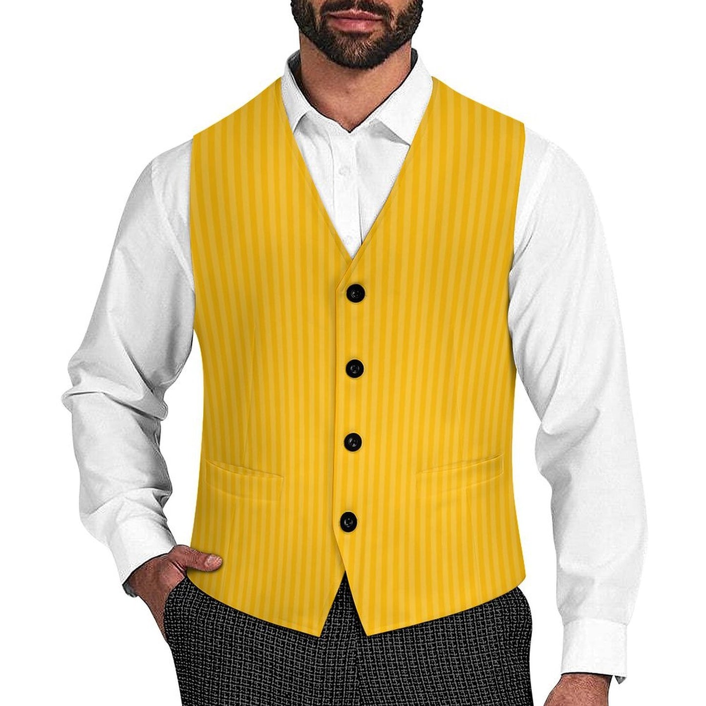 golden yellow mens suit vest with lighter yellow shadow stripes