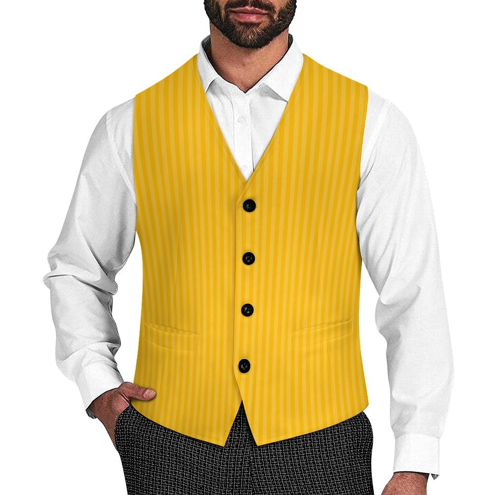 golden yellow mens suit vest with lighter yellow shadow stripes