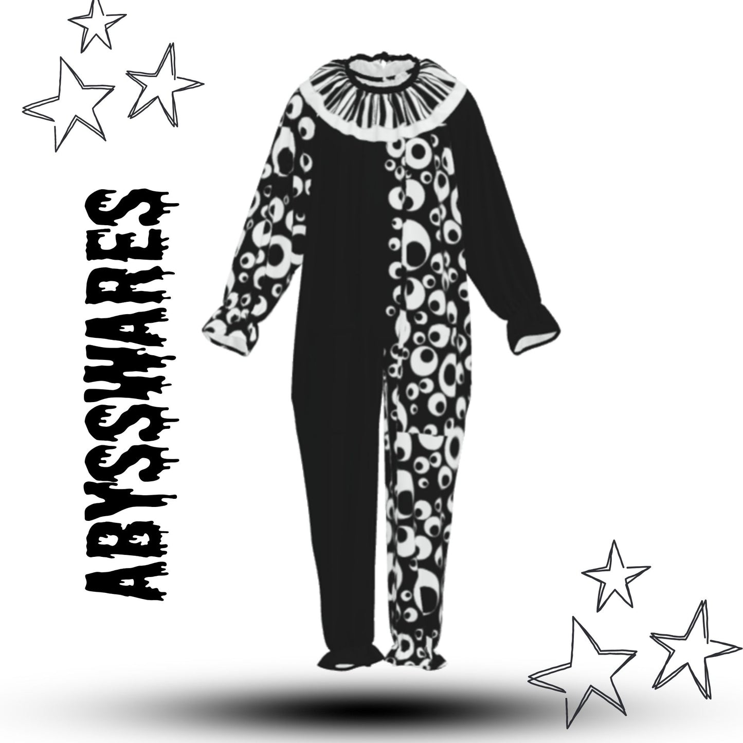 Googly Eye Black White Clown Suit w Collar