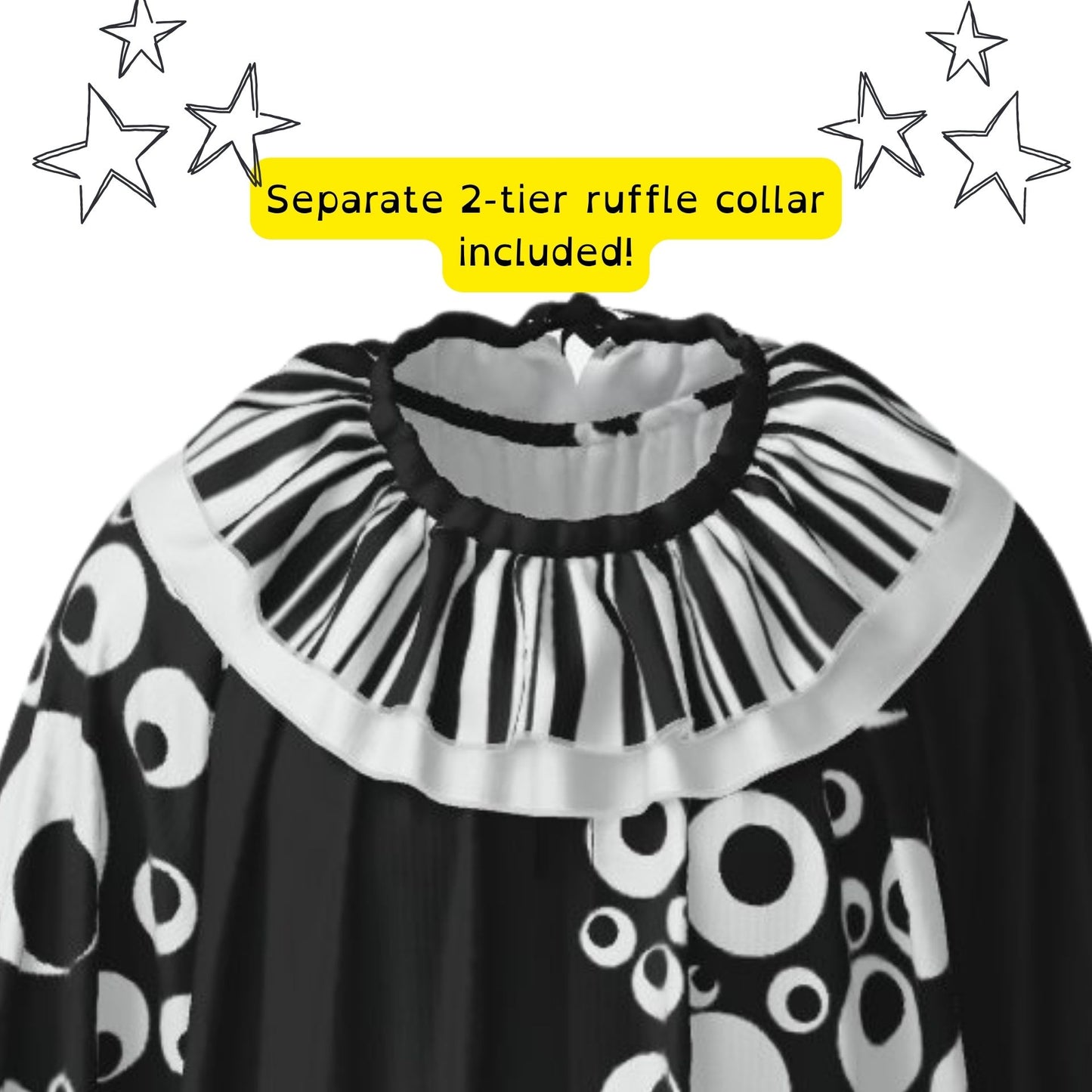 Googly Eye Black White Clown Suit w Collar