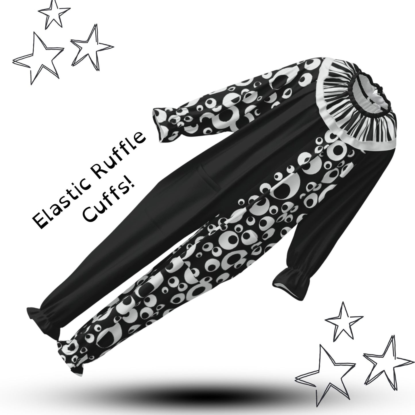 Googly Eye Black White Clown Suit w Collar